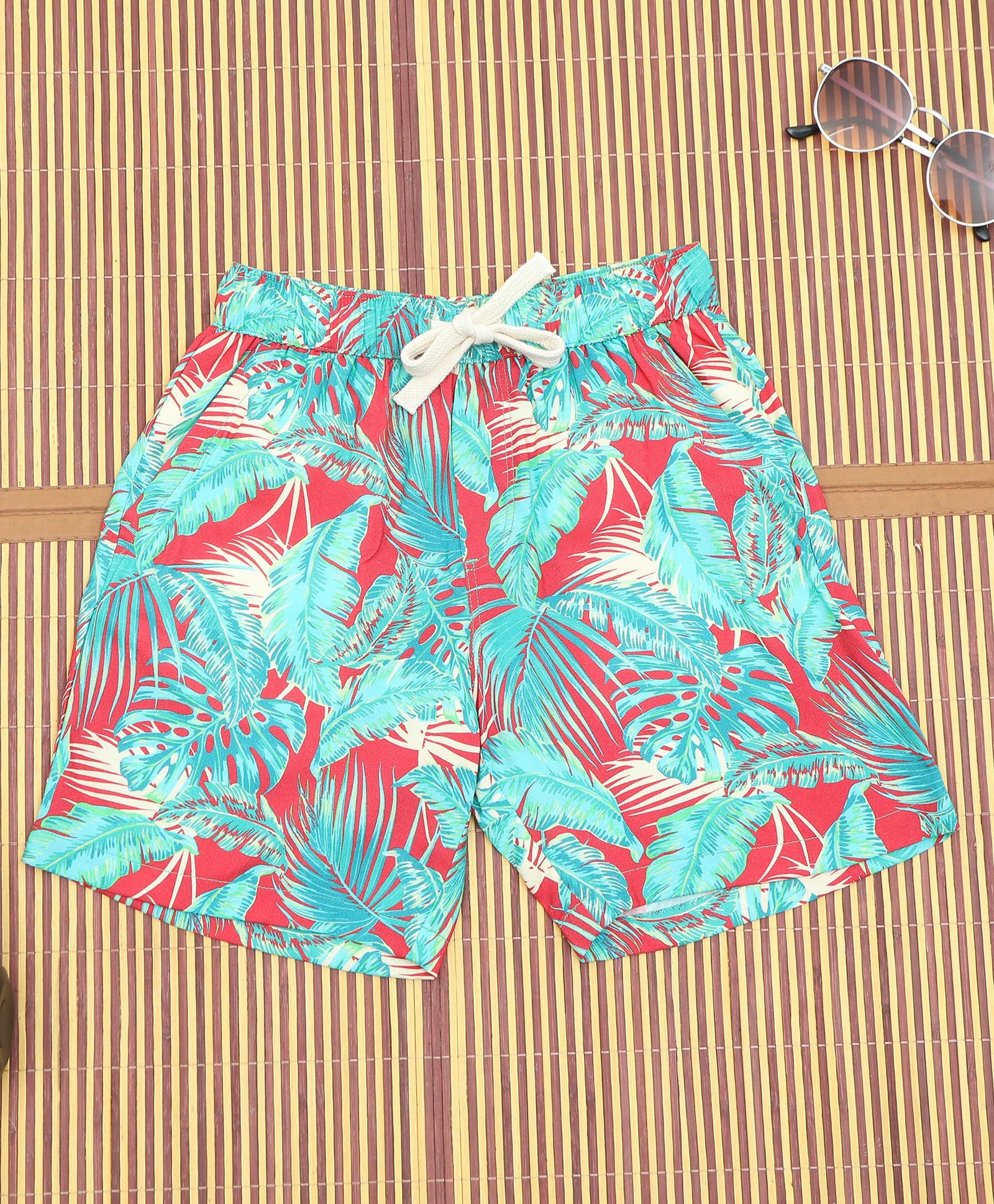 The Lion and the Fish Viscose Woven Tropical Theme Printed Shorts - Red & Sea Green-picture-27