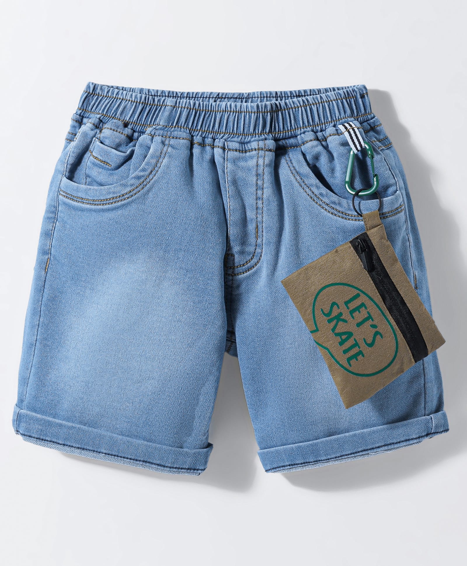 Little Kangaroos Anti Bacterial Washed Denim Shorts With Pocket Applique - Blue-picture-25