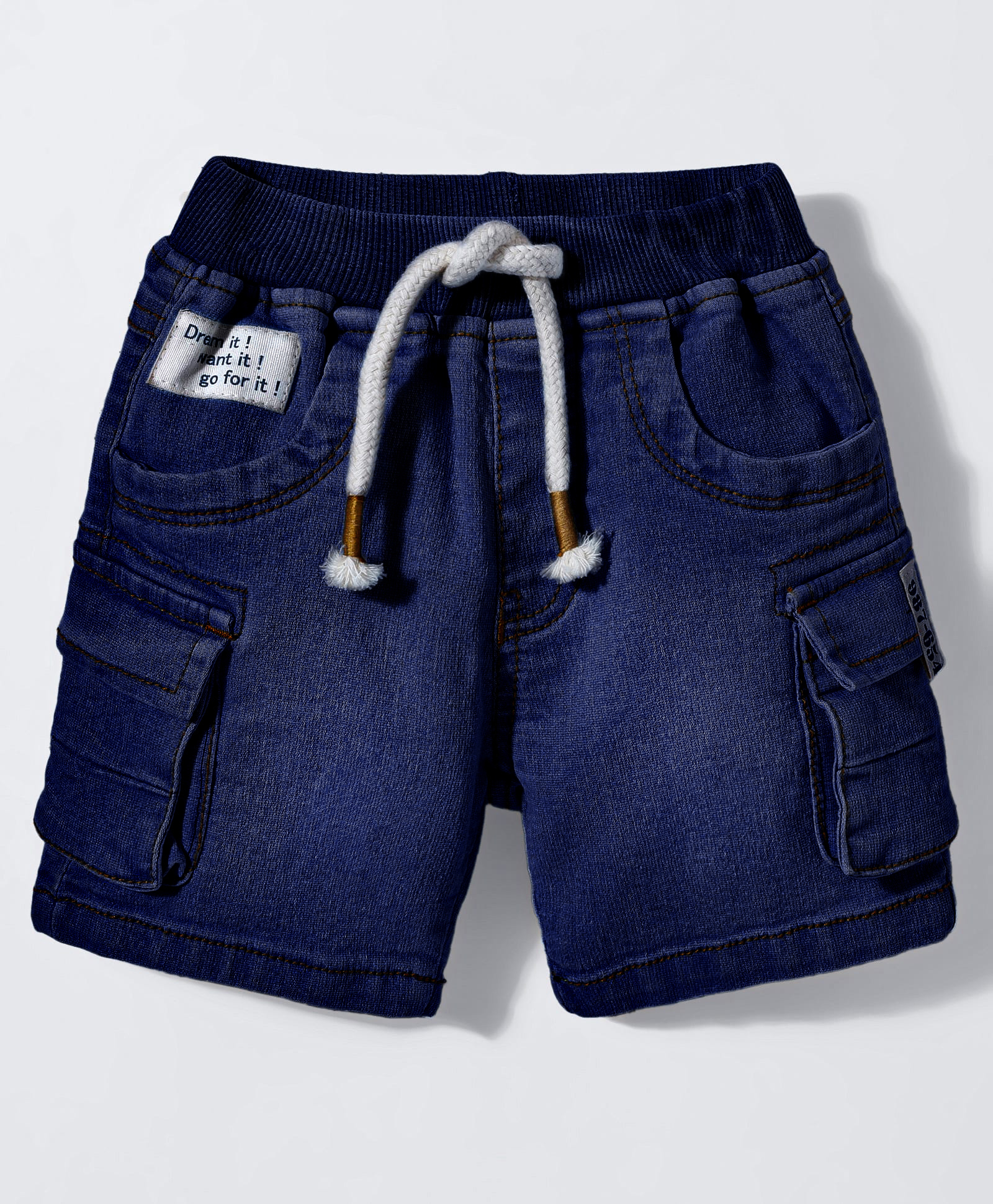 Little Kangaroos Knee Length Solid Denim Shorts With Adjustable Elastic - Navy Blue-picture-27