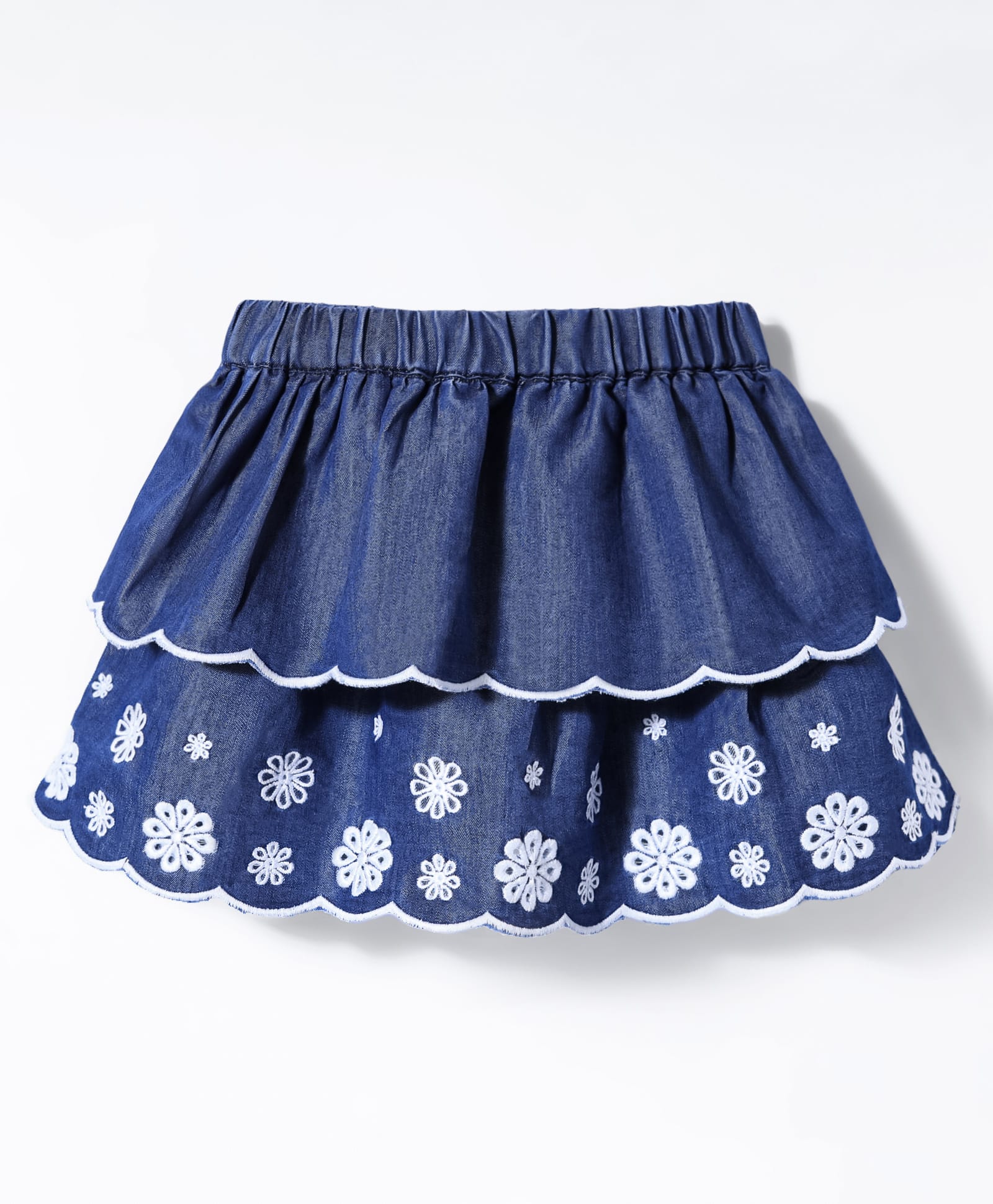 Little Kangaroos Denim Woven Knee Length Skirt With Floral Embroidery - Navy Blue-picture-26