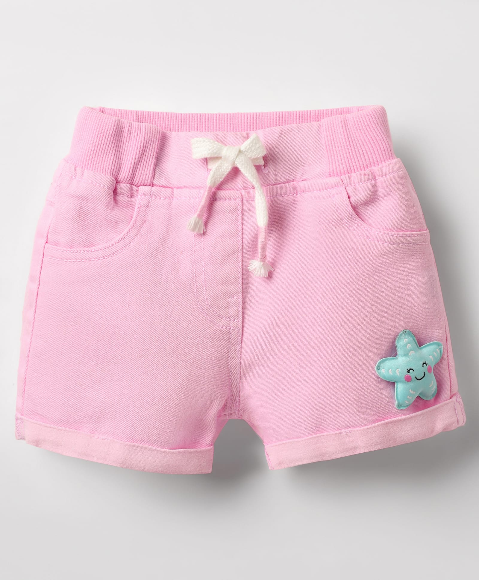 Little Kangaroos Woven Knee Length Denim Shorts With Star Applique & Adjustable Elastic - Pink-image-12