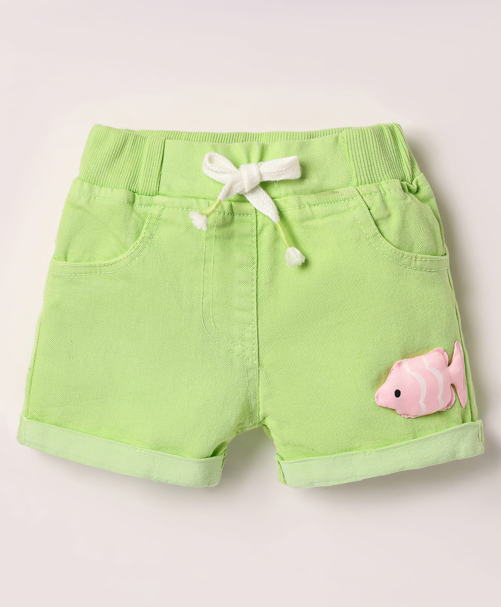Little Kangaroos Woven Knee Length Denim Shorts With Star Applique & Adjustable Elastic - Lime Green-image-37