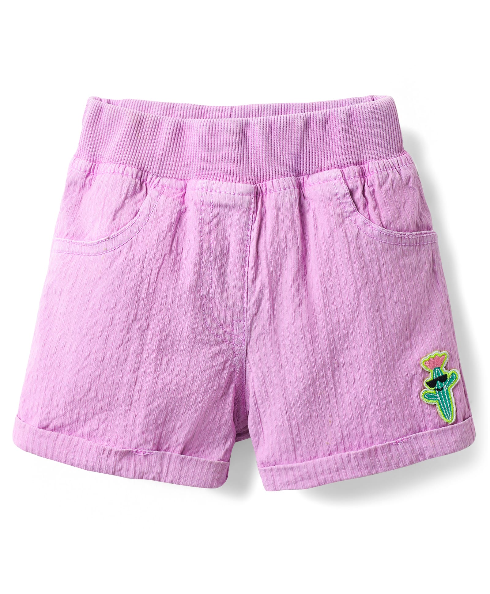 Little Kangaroos Cotton Woven Knee Length Shorts With Cactus Patch - Purple-picture-15