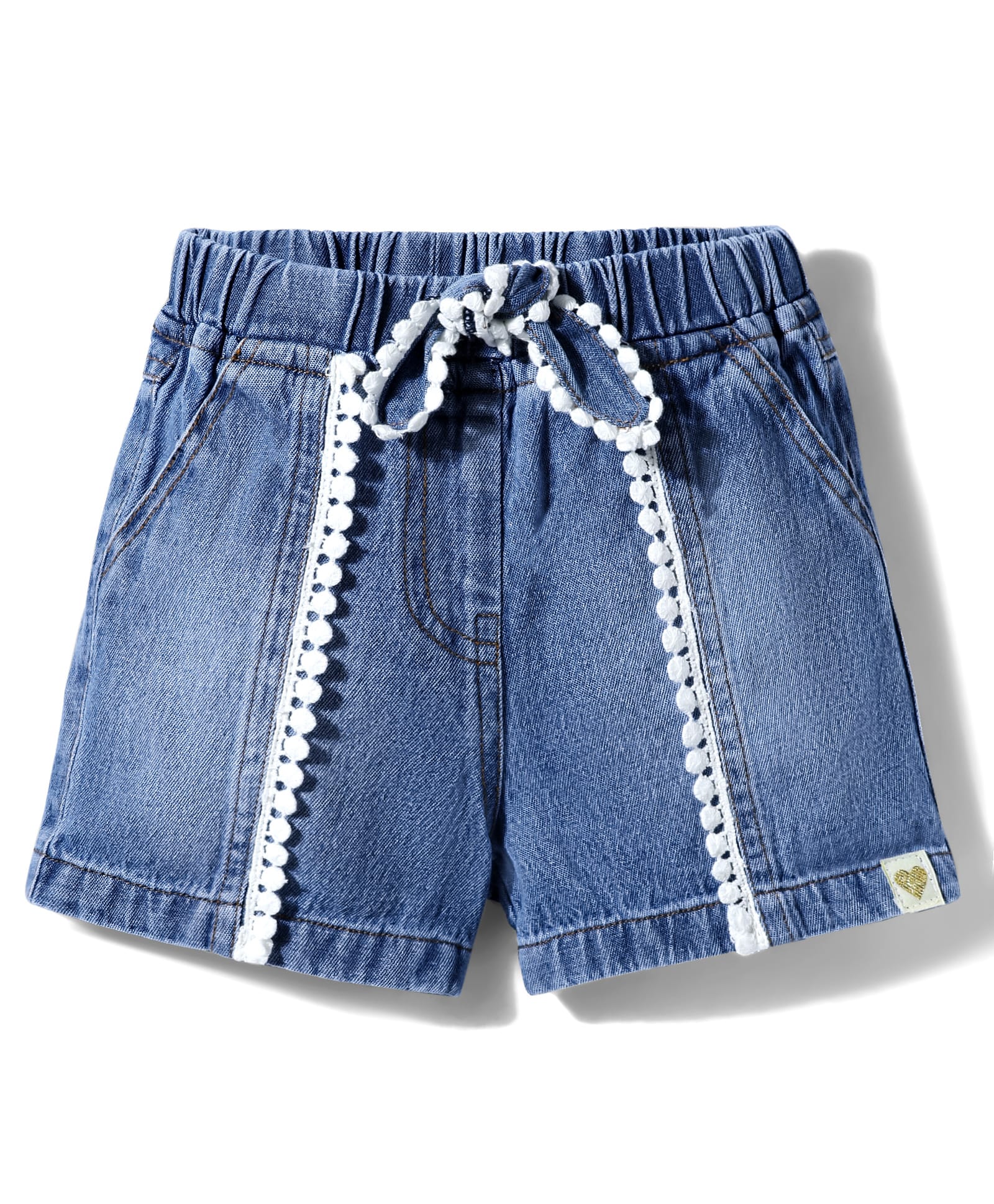 Little Kangaroos Denim Woven Knee Length Washed Shorts With Lace Detailing & Bow - Navy Blue-picture-21