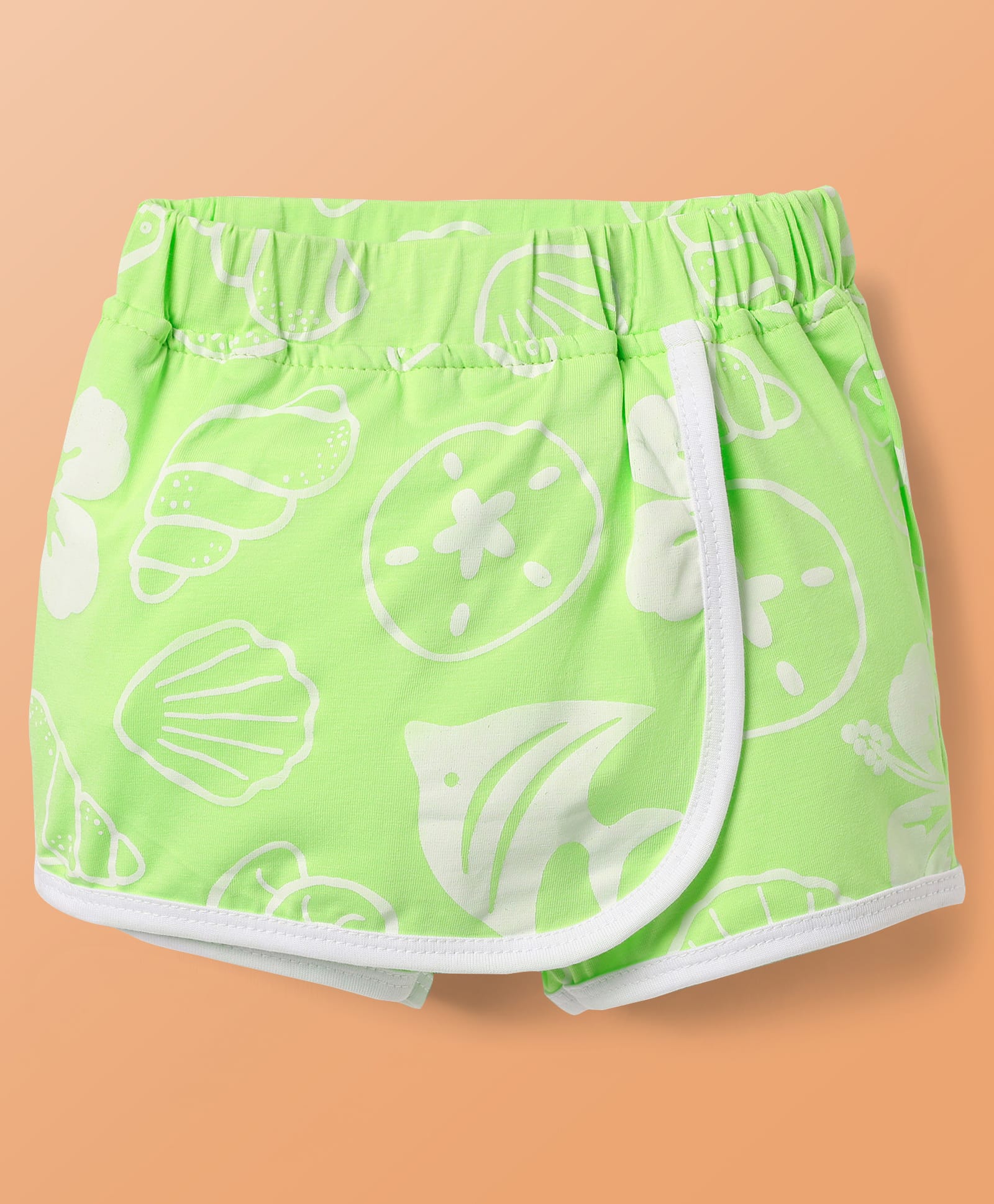 Little Kangaroos 100% Cotton Knee Length Skorts With Beach Theme Print -Light Green-picture-19