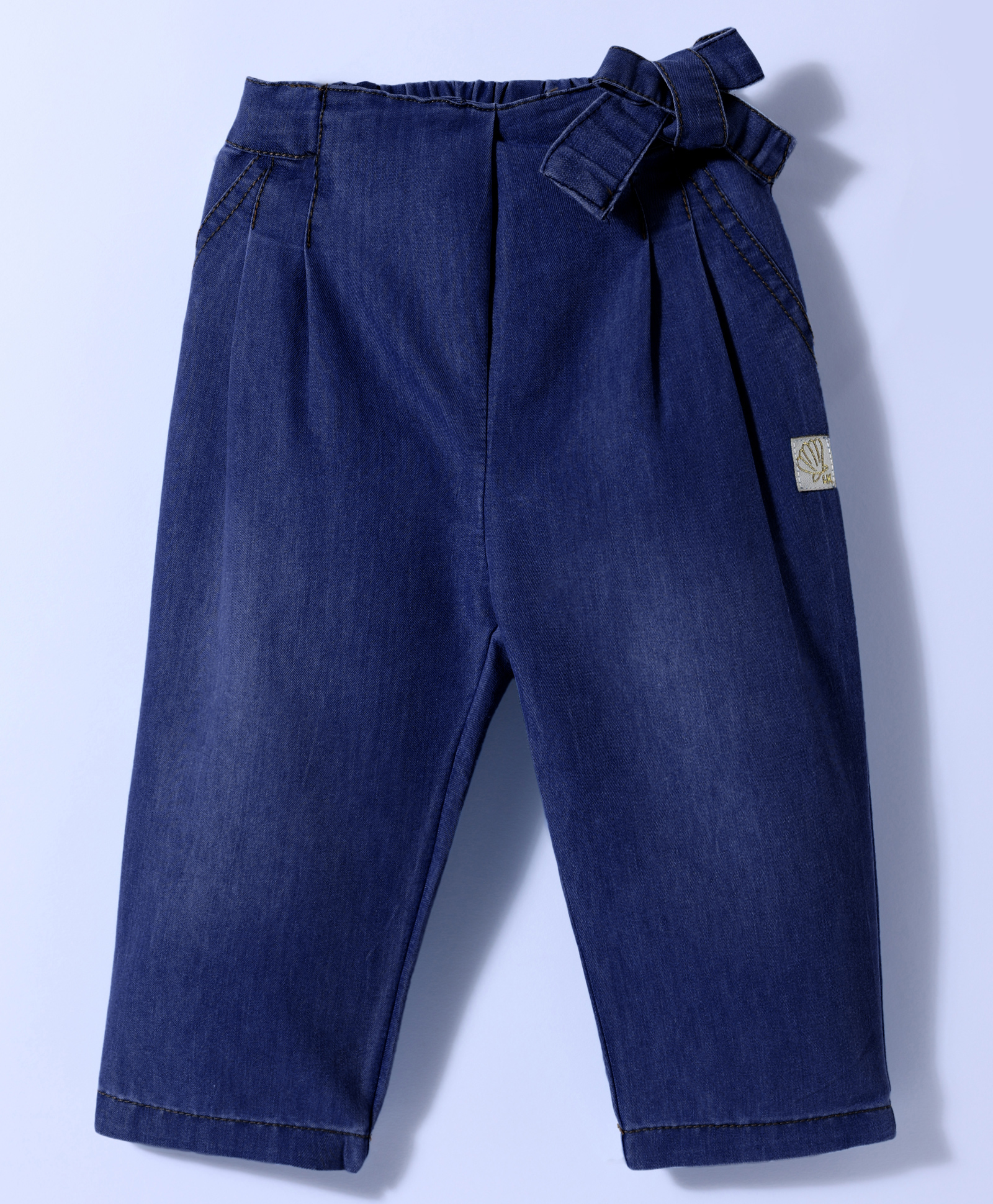 Little Kangaroos Denim Full Length Solid Coloured Jeans With Bow - Navy Blue-picture-11