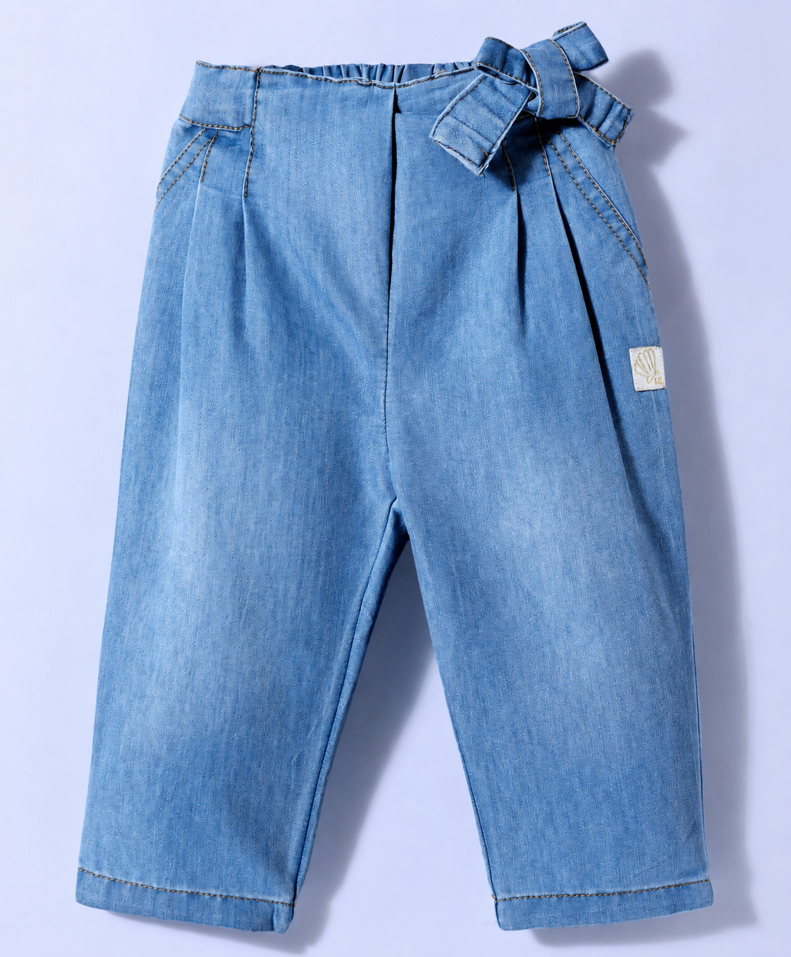 Little Kangaroos Denim Full Length Solid Coloured Jeans With Bow - Navy Blue-picture-15