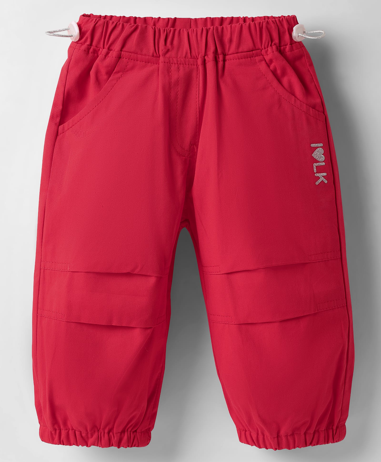 Little Kangaroos Woven Full Length Trouser With Text Glitter Print & Adjustable Elastic - Red-picture-21