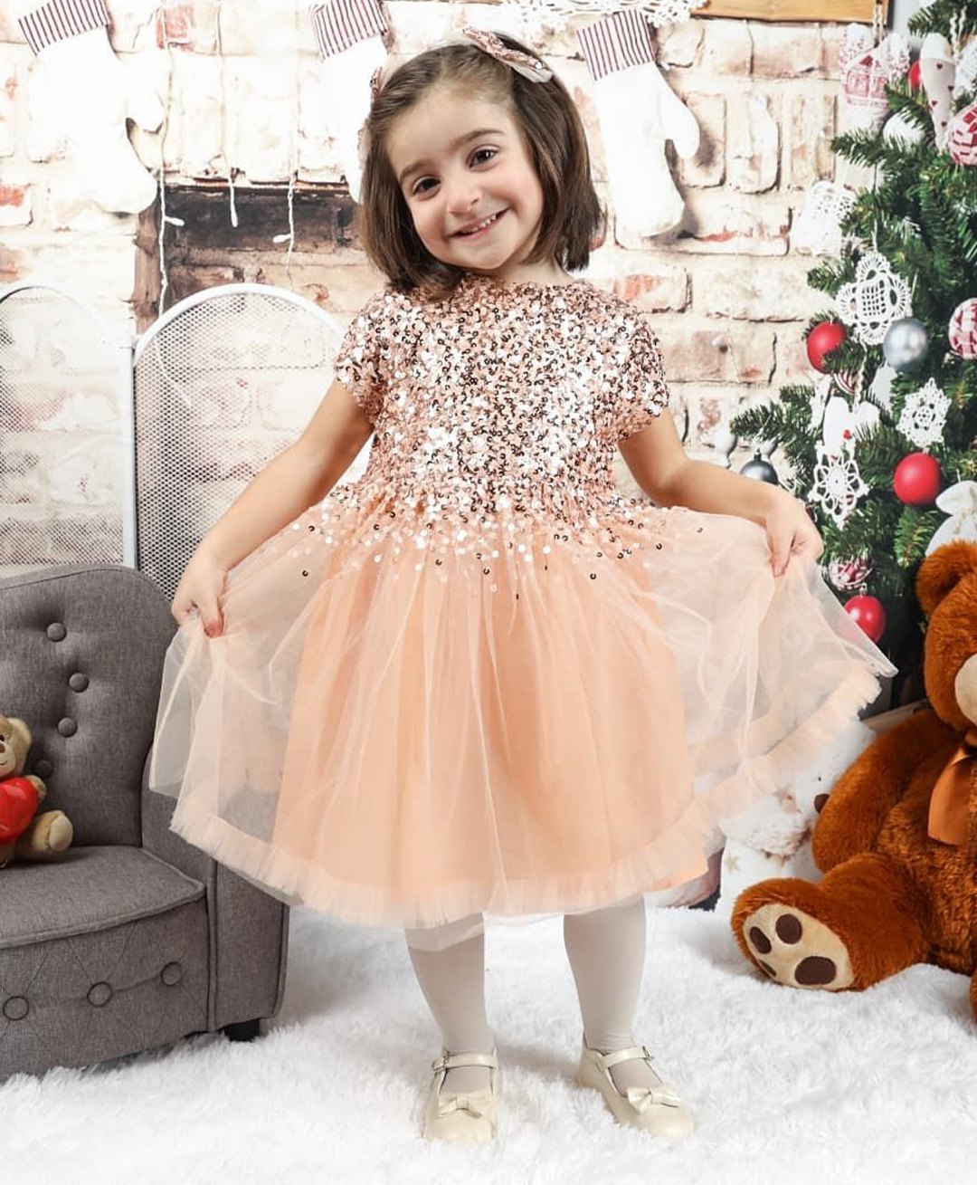 Cherry Crumble By Nitt Hyman Half Sleeves Sequins Embellished Dress - Peach-image-1