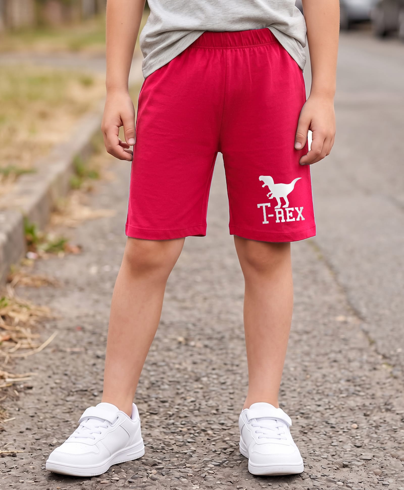 kookie kids india Kookie Kids Single Jersey Knit Above Knee Length Shorts With Dino Print - Red-picture-14