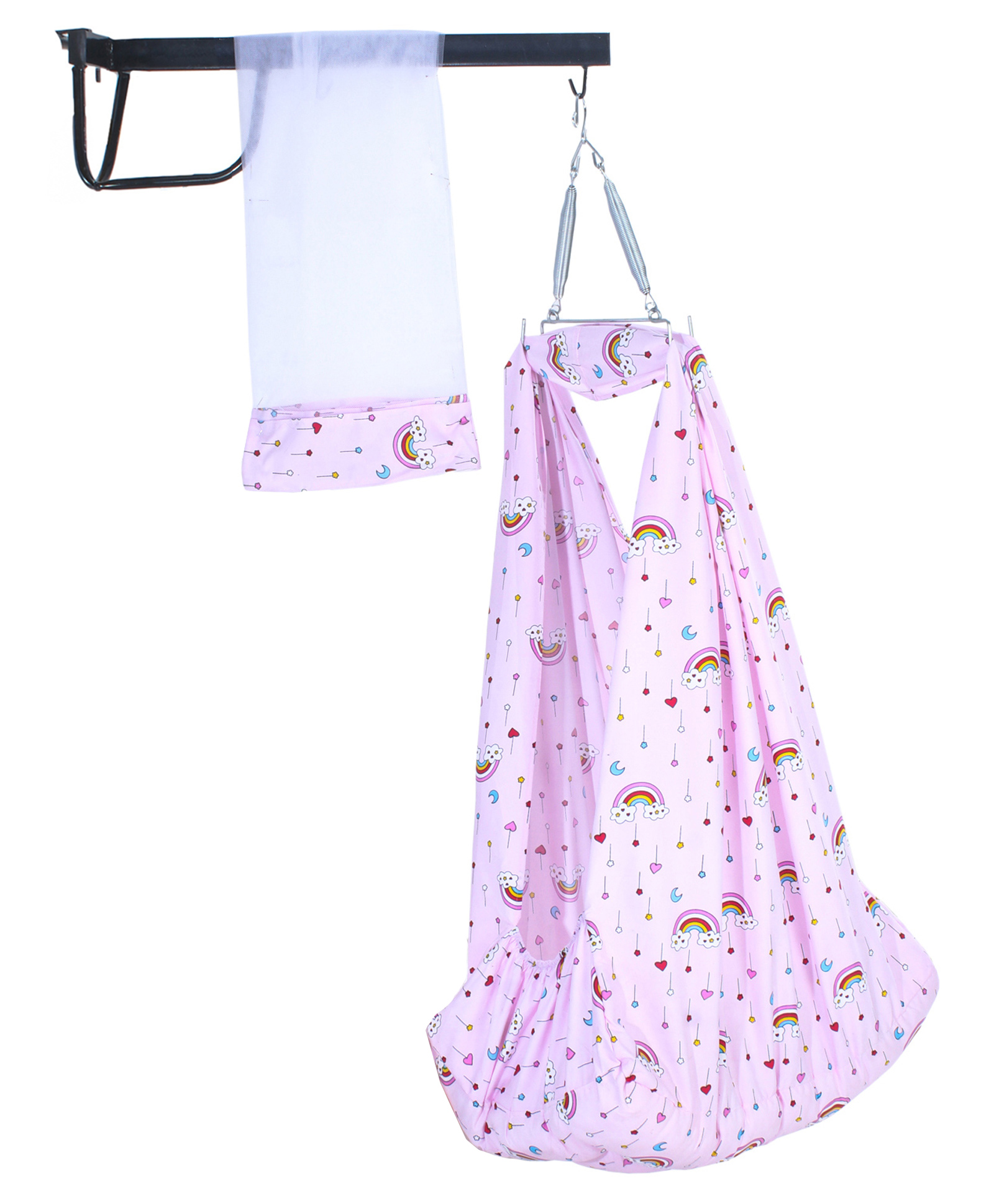 Baby Hanging Cradle with Handle|Cotton Baby Hammock Swing|Portable Infant Sleeping Bed|Mosquito Net|Soft Breathable Material - Pink-image-18