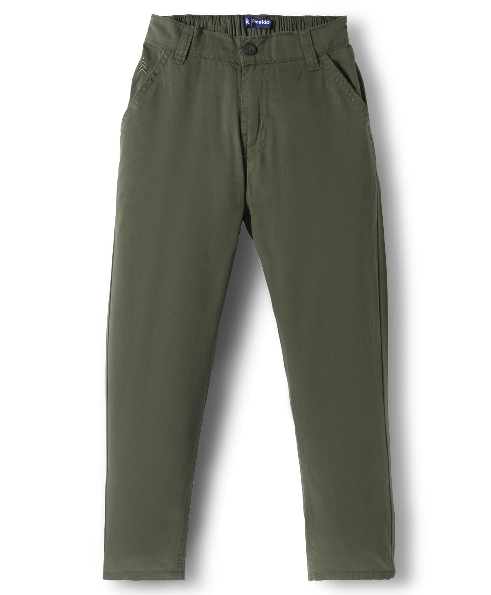 Pine Kids Cotton Elastane Woven Full Length Solid Color Trousers - Olive Green-picture-23