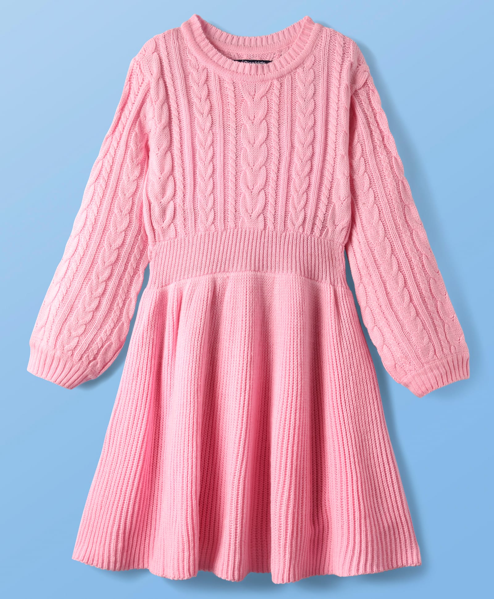 Pine Kids Knit Full Sleeves Woolen Dress with Cable Knit Design - Pink-picture-29