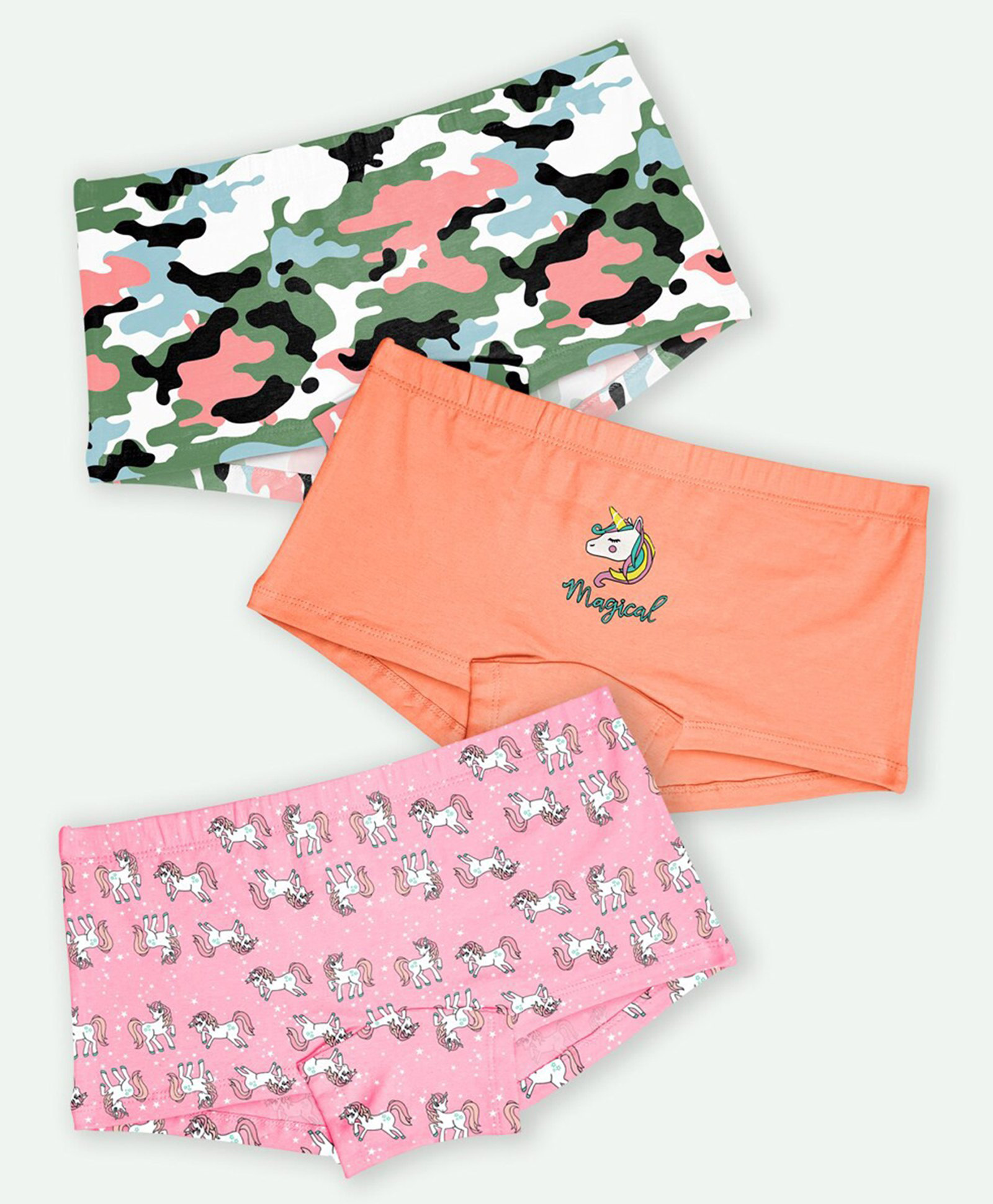 Ariel Cotton Blend Pack Of 3 Camouflage & Unicorn Printed Hipsters - Multi Colour-picture-33