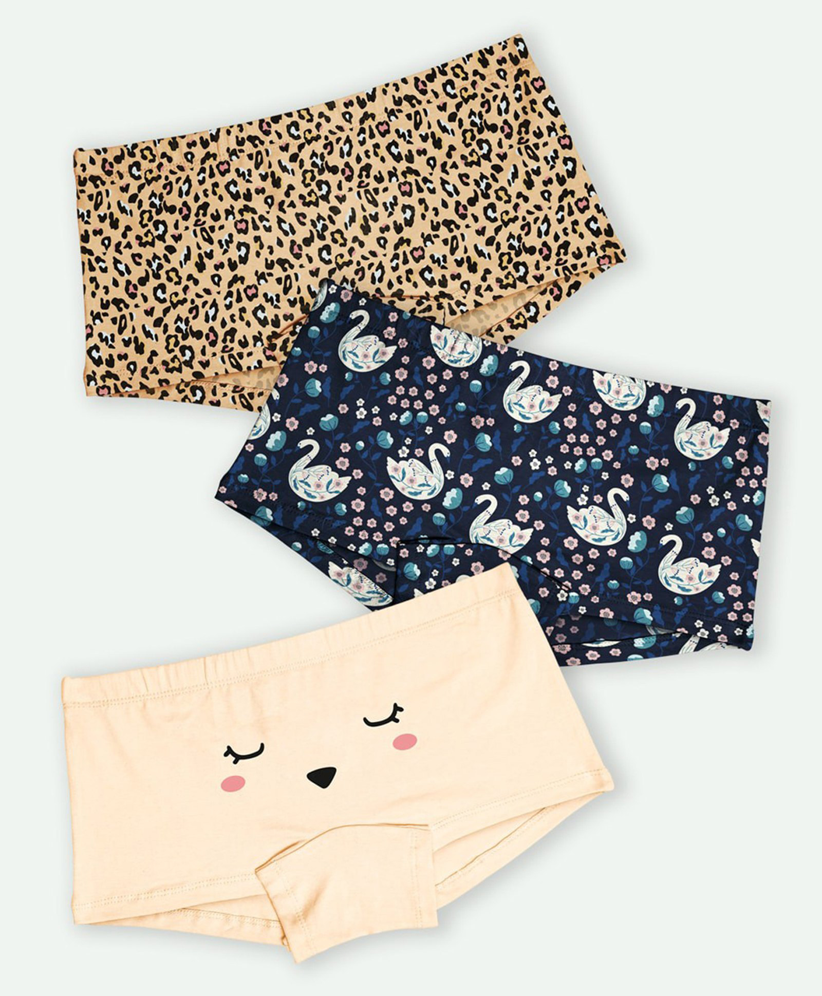 Ariel Cotton Blend Pack Of 3 Cheetah & Swan Printed Hipsters - Multi Colour-picture-27