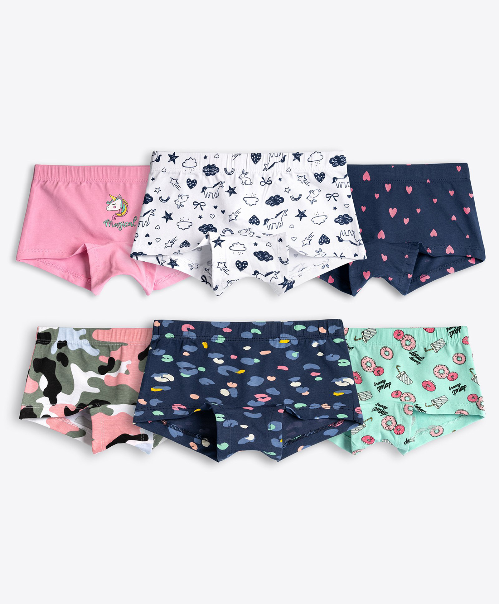 Ariel Cotton Blend Pack Of 6 Unicorn & Hearts Printed Hipsters - Multi Colour