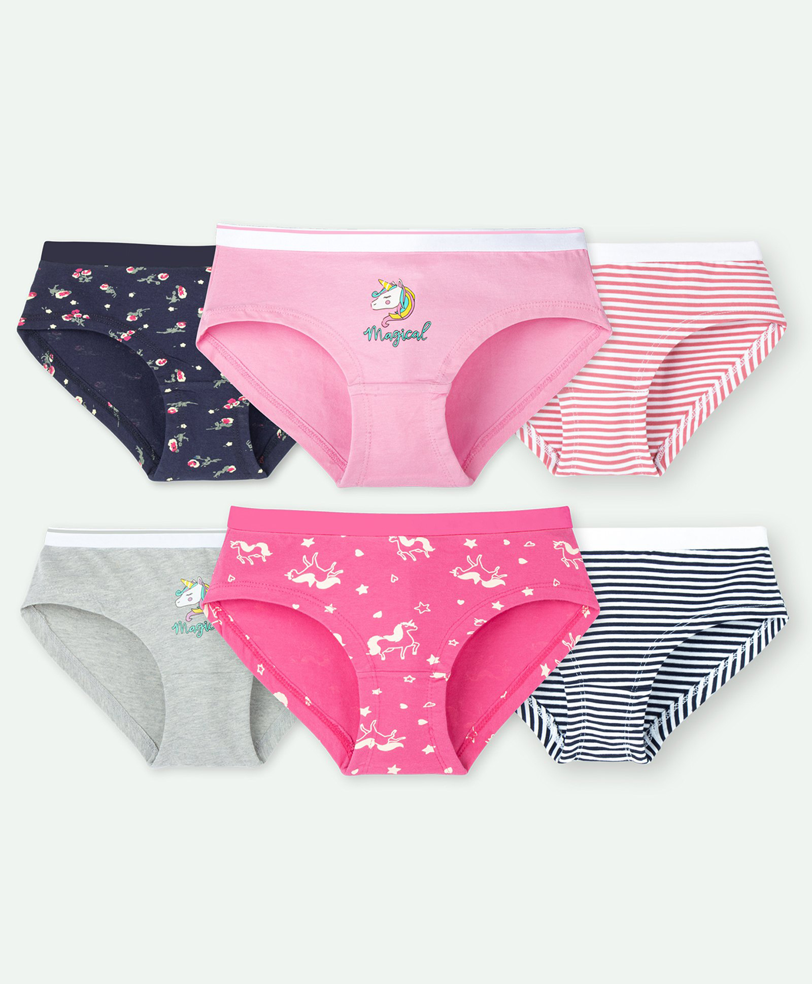 Ariel Cotton Blend Pack Of 6 Floral Printed Striped Panties - Multi Colour-picture-38