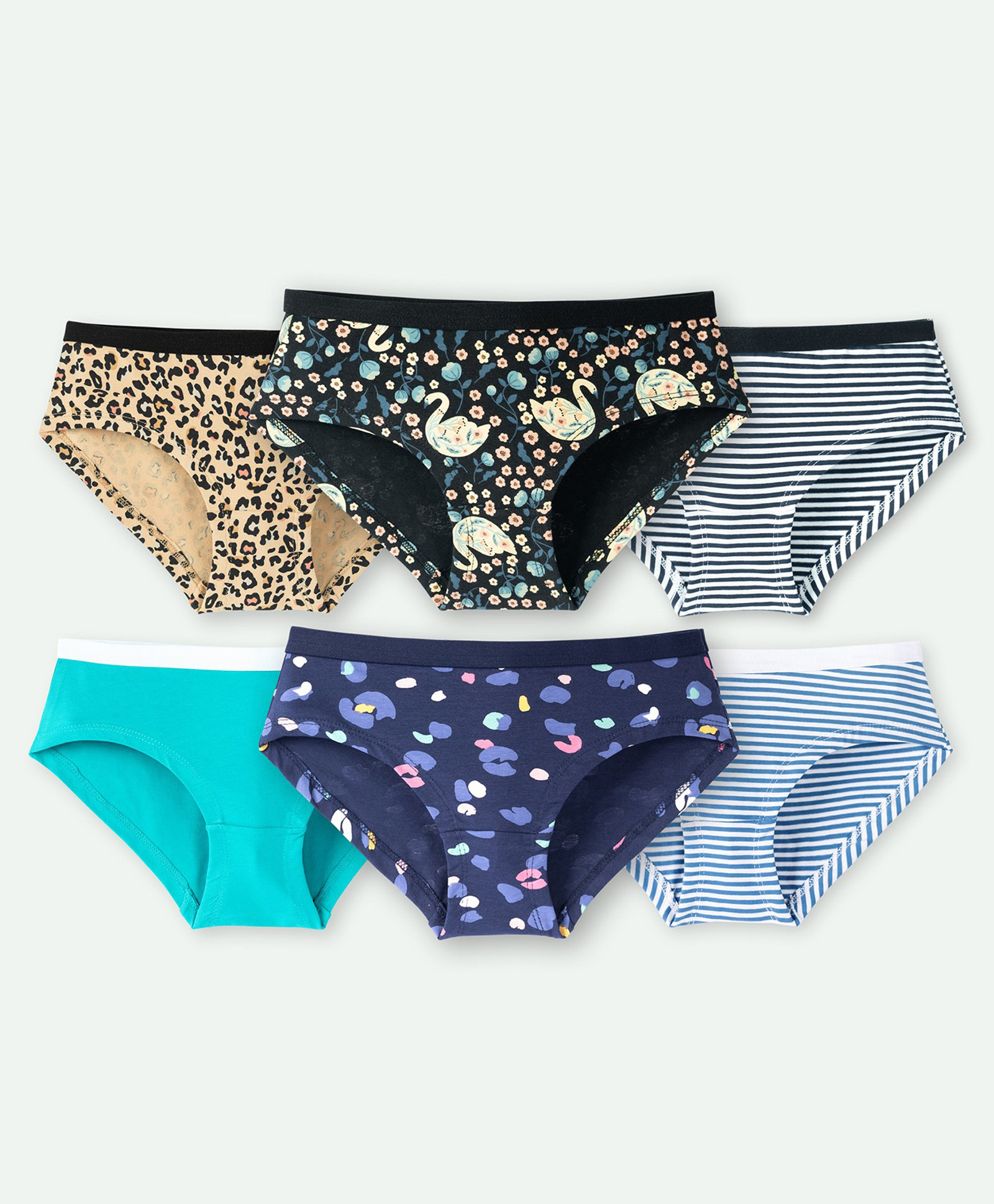 Ariel Cotton Blend Pack Of 6 Leopard Printed Striped Panties - Multi Colour-picture-33