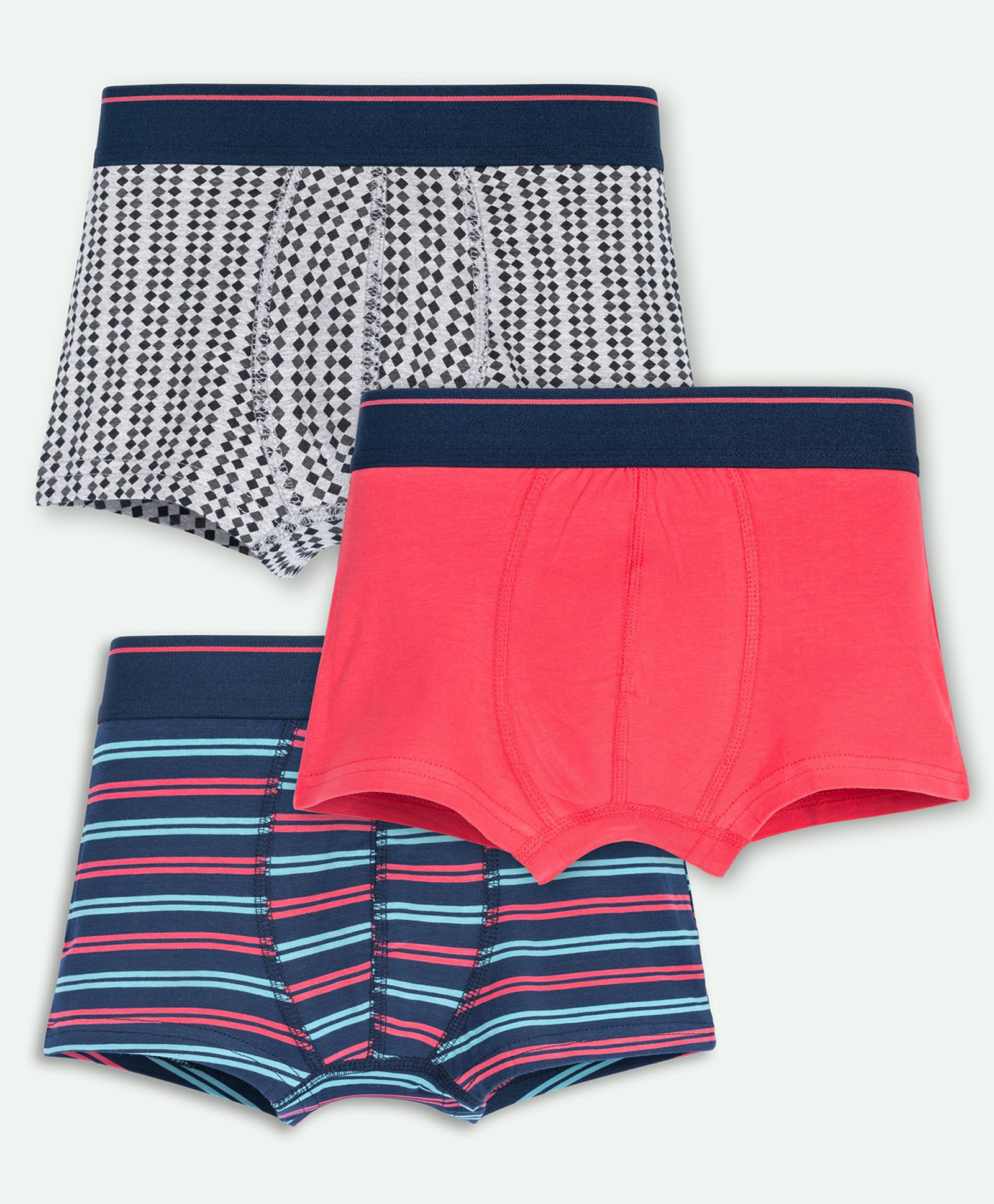 Ariel Cotton Blend Pack Of 3 Solid & Striped Trunks - Multi Colour-image-47