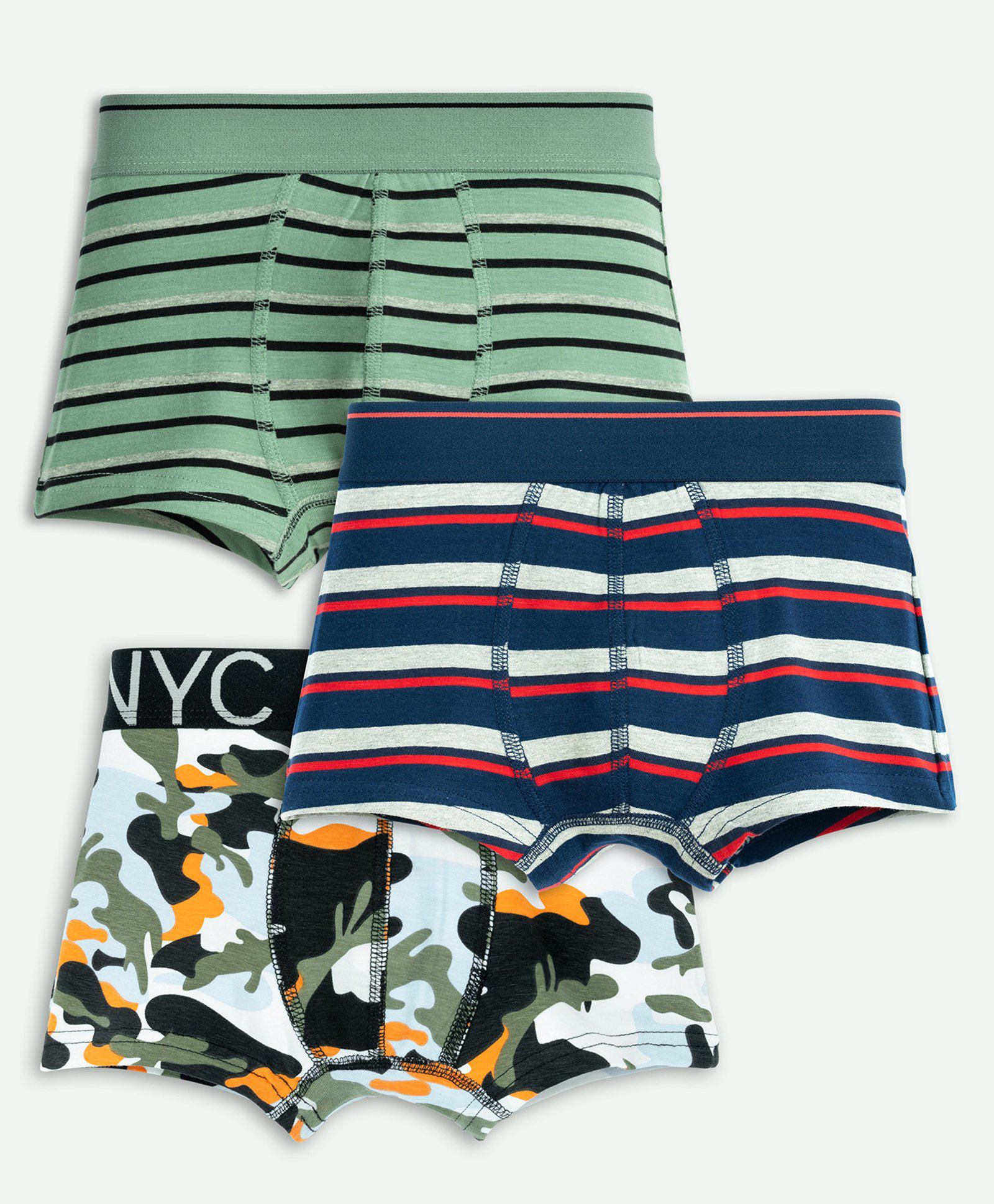 Ariel Cotton Blend Pack Of 3 Striped & Camouflage Printed Trunks - Multi Colour-image-37