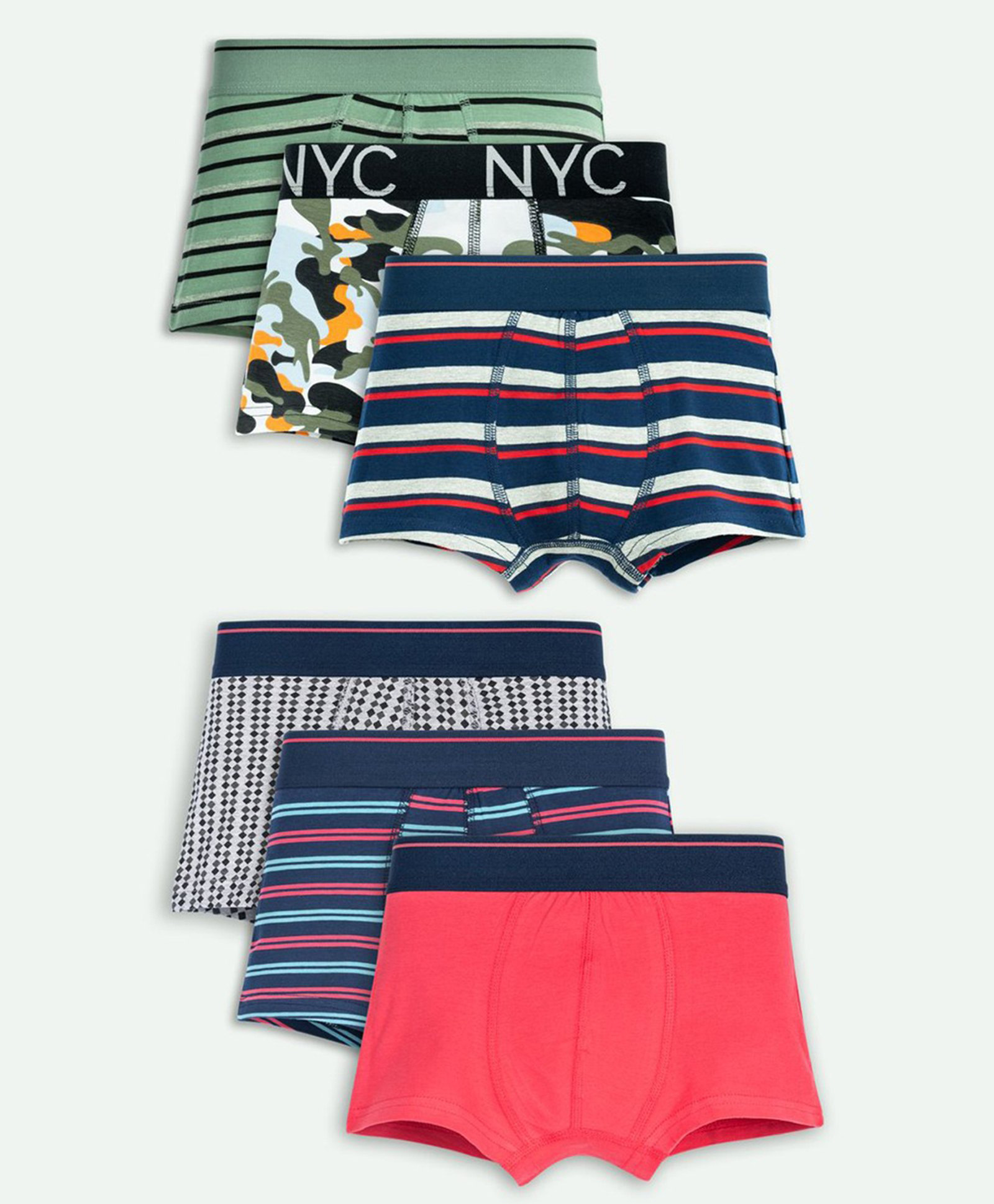 Ariel Cotton Blend Pack Of 6 Striped & Camouflage Printed Trunks - Multi Colour-image-34
