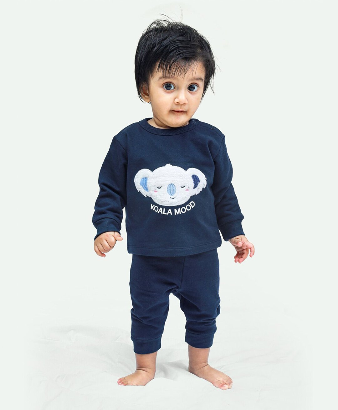 Ariel Pure Cotton Full Sleeves Koala Designed Tee & Pajama Set - Navy Blue-picture-20