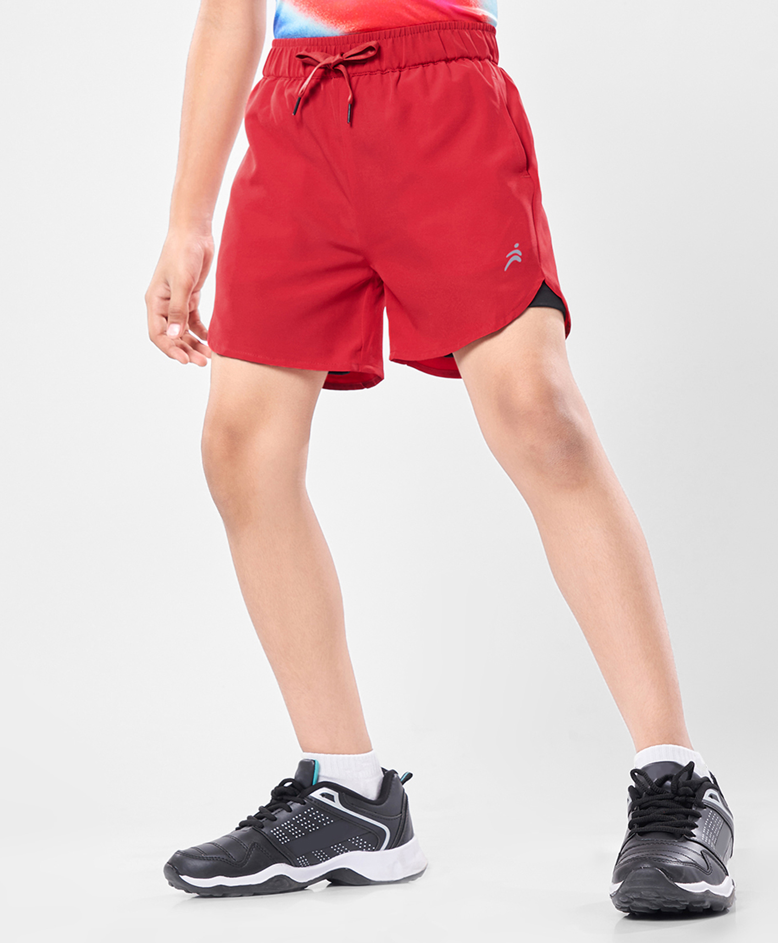 Pine Active Woven Ultra Light Above Knee Length Solid Shorts with High Stretch Inner Tights - Red