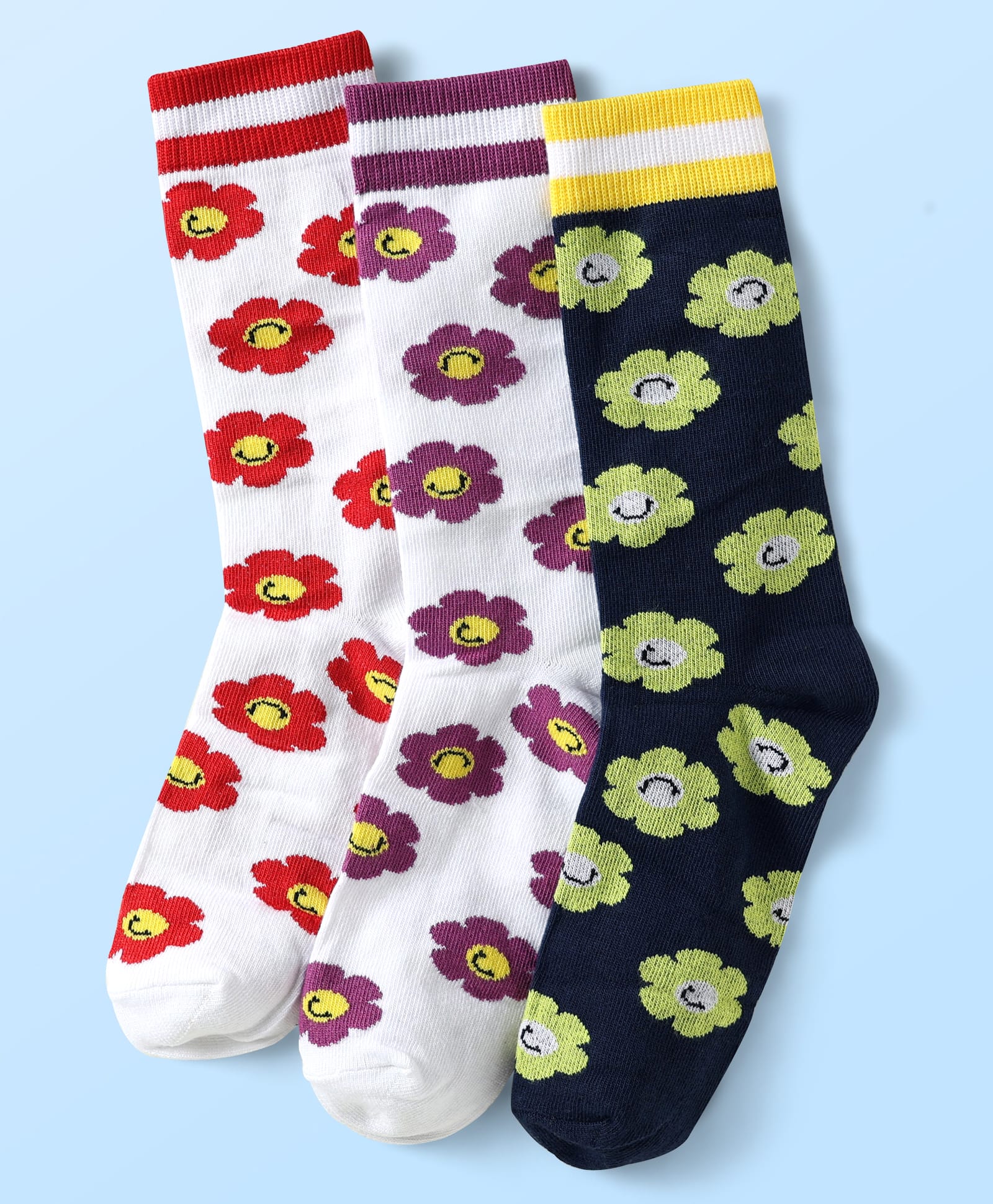 Pine Kids Cotton Knit Ankle Length Socks with Floral Design Pack of 3 (Color May Vary)-picture-30