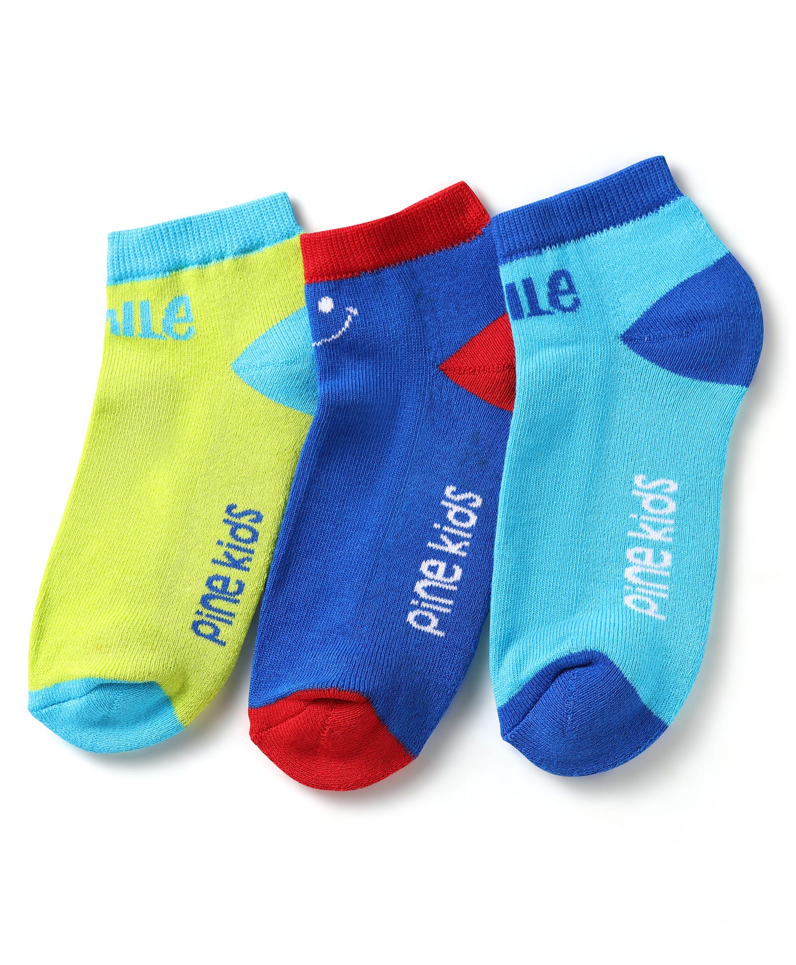 Pine Kids Knit Ankle Length Silvadur Antimicrobial Socks with Text Design Pack of 3 - Blue & Light Green-picture-20