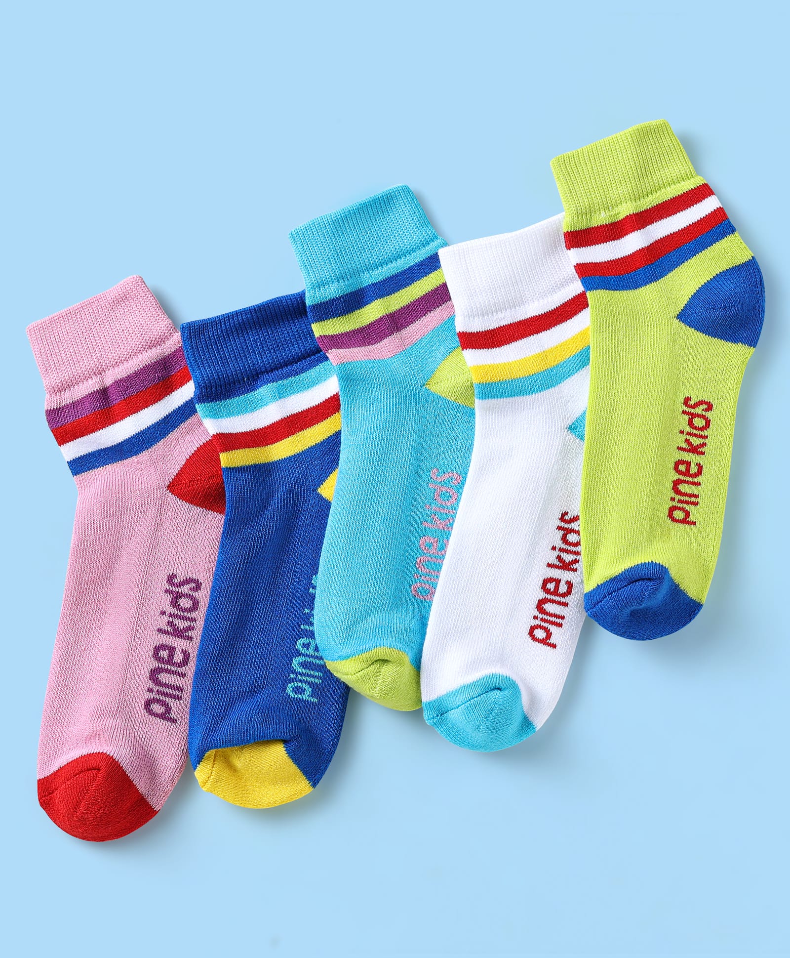 Pine Kids Knit Ankle Length Silvadur Antimicrobial Socks with Stripe Design Pack of 5 - Multicolor-picture-16