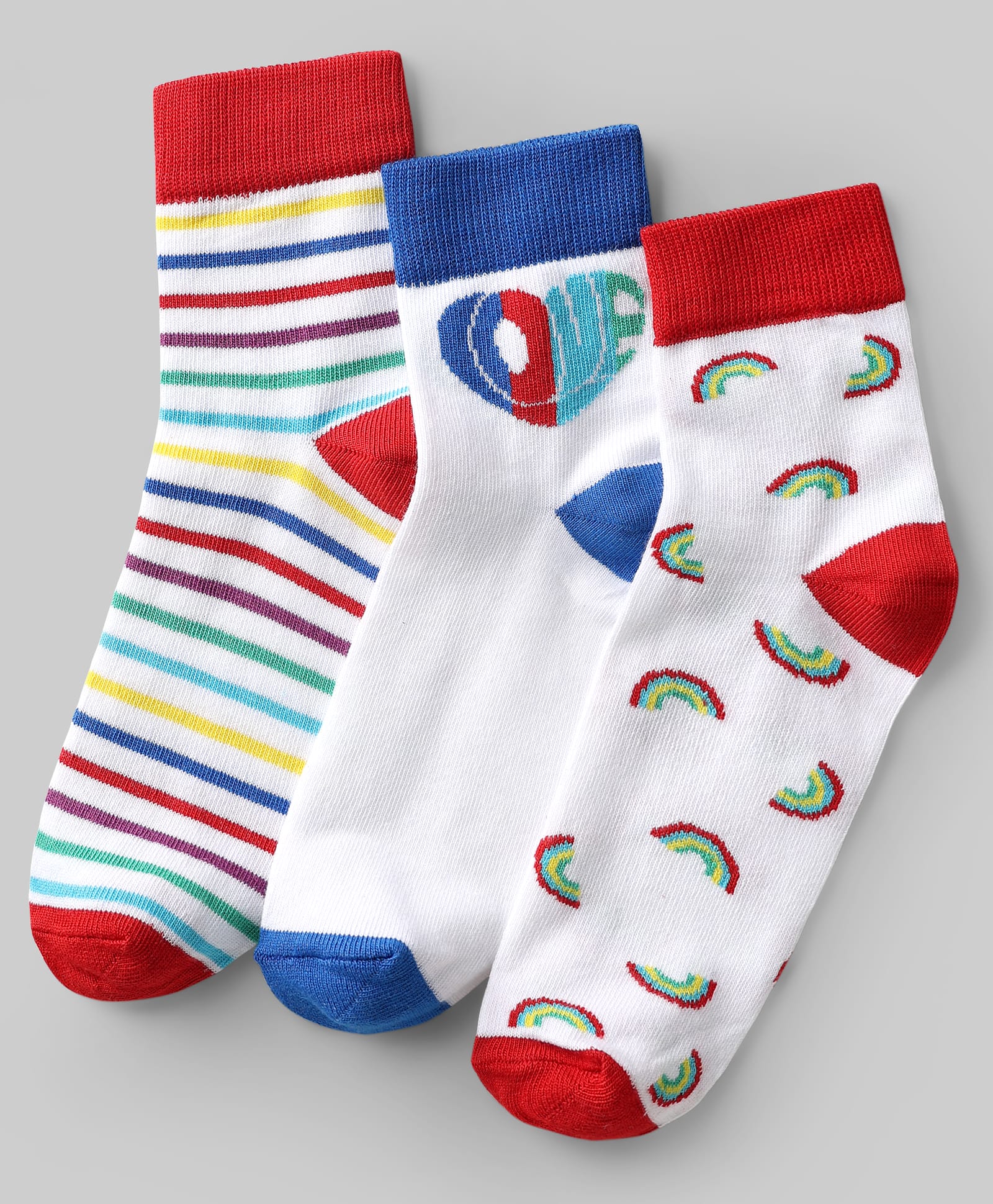 Pine Kids Knit Ankle Length Striped Socks With Rainbow & Heart Design Pack of 3 (Color May Vary)-picture-17