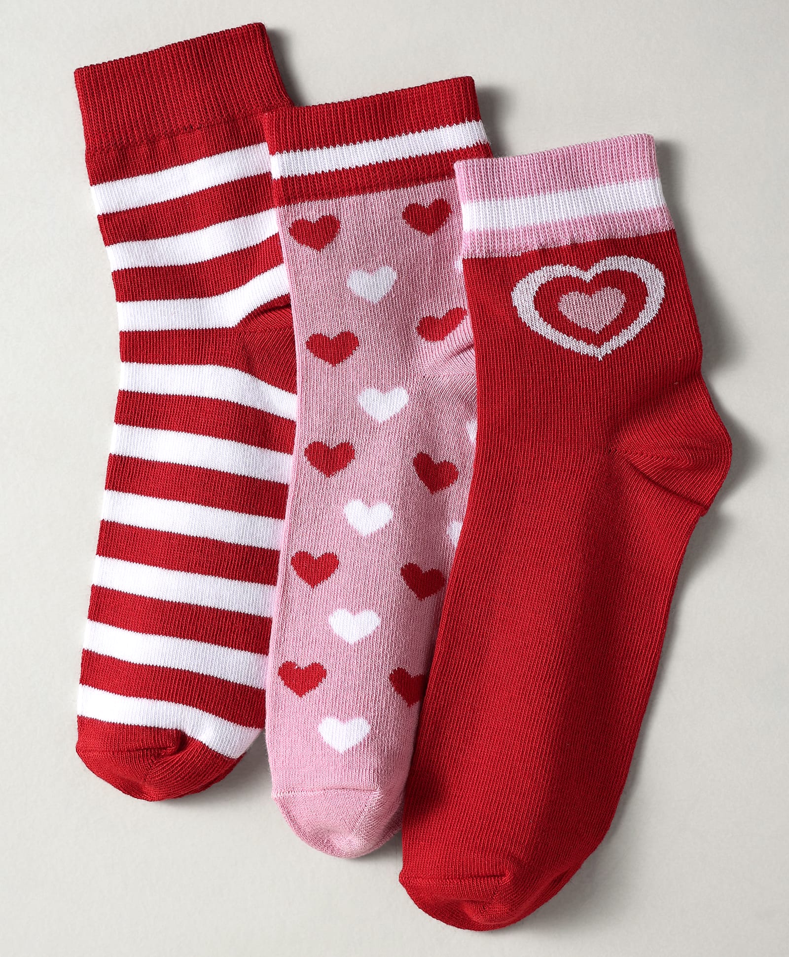Pine Kids Knit Ankle Length Silvadur Antimicrobial Socks with Strips & Heart Design Pack of 3 - Red & Pink-image-39