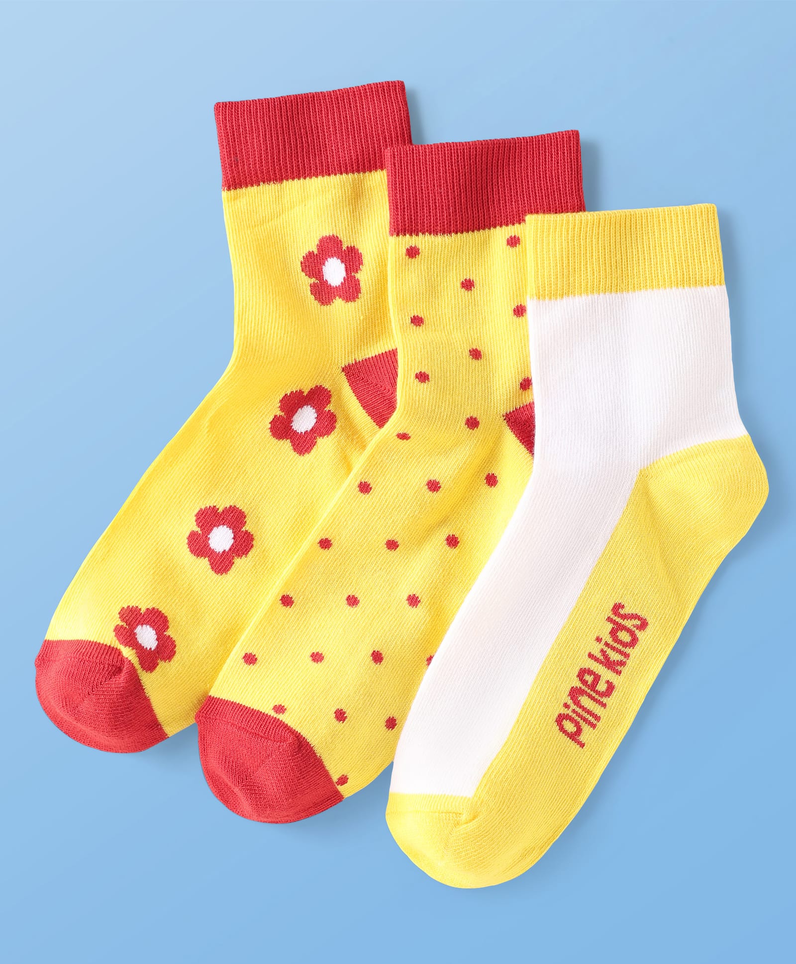 Pine Kids Cotton Knit Ankle Length Socks With Floral & Polka Dots Design Pack Of 3 ( Colour May Vary )-picture-19