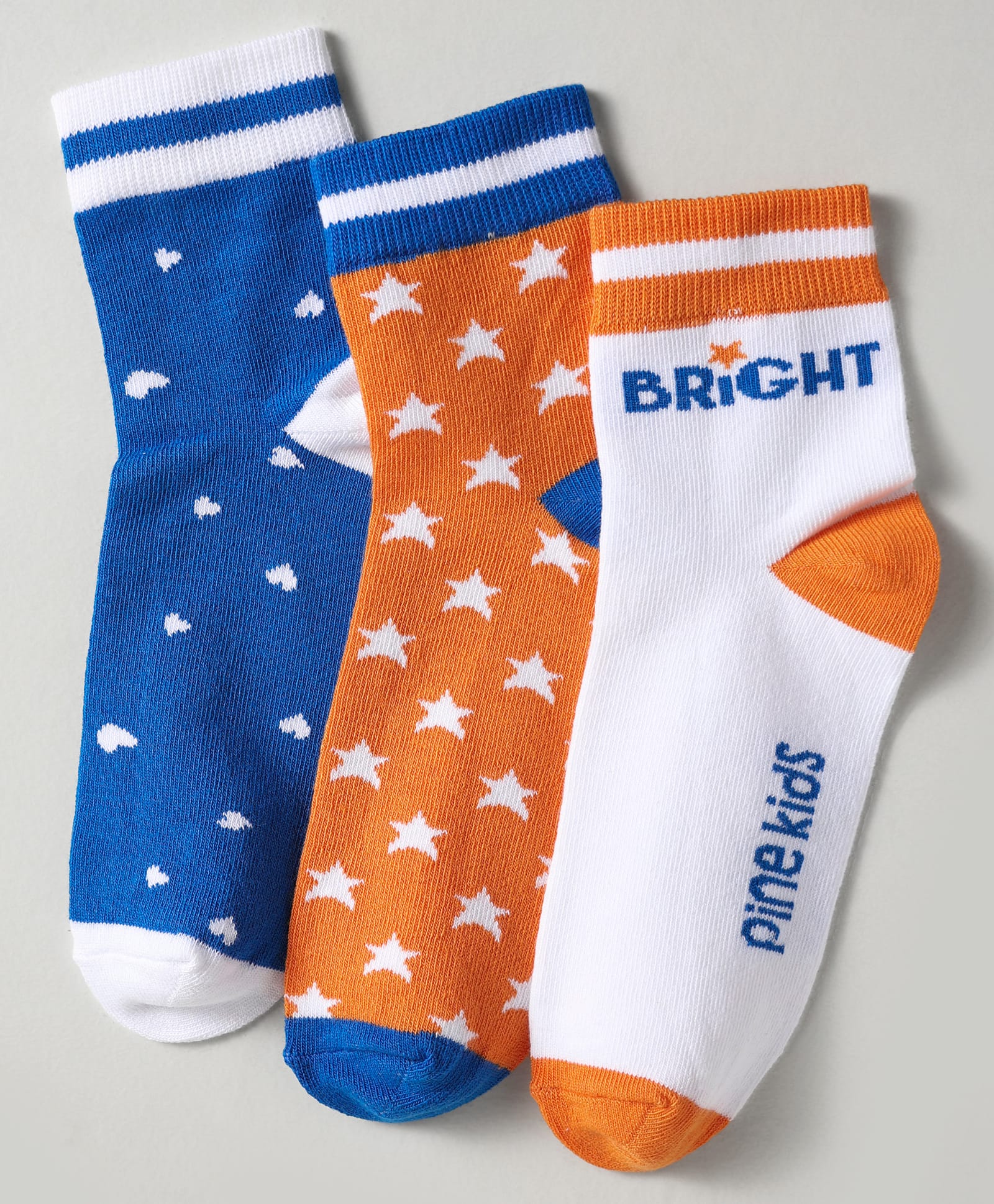 Pine Kids Knit Ankle Length Silvadur Antimicrobial Socks with Heart Star & Text Design Pack of 3 - Blue Orange & White-image-46