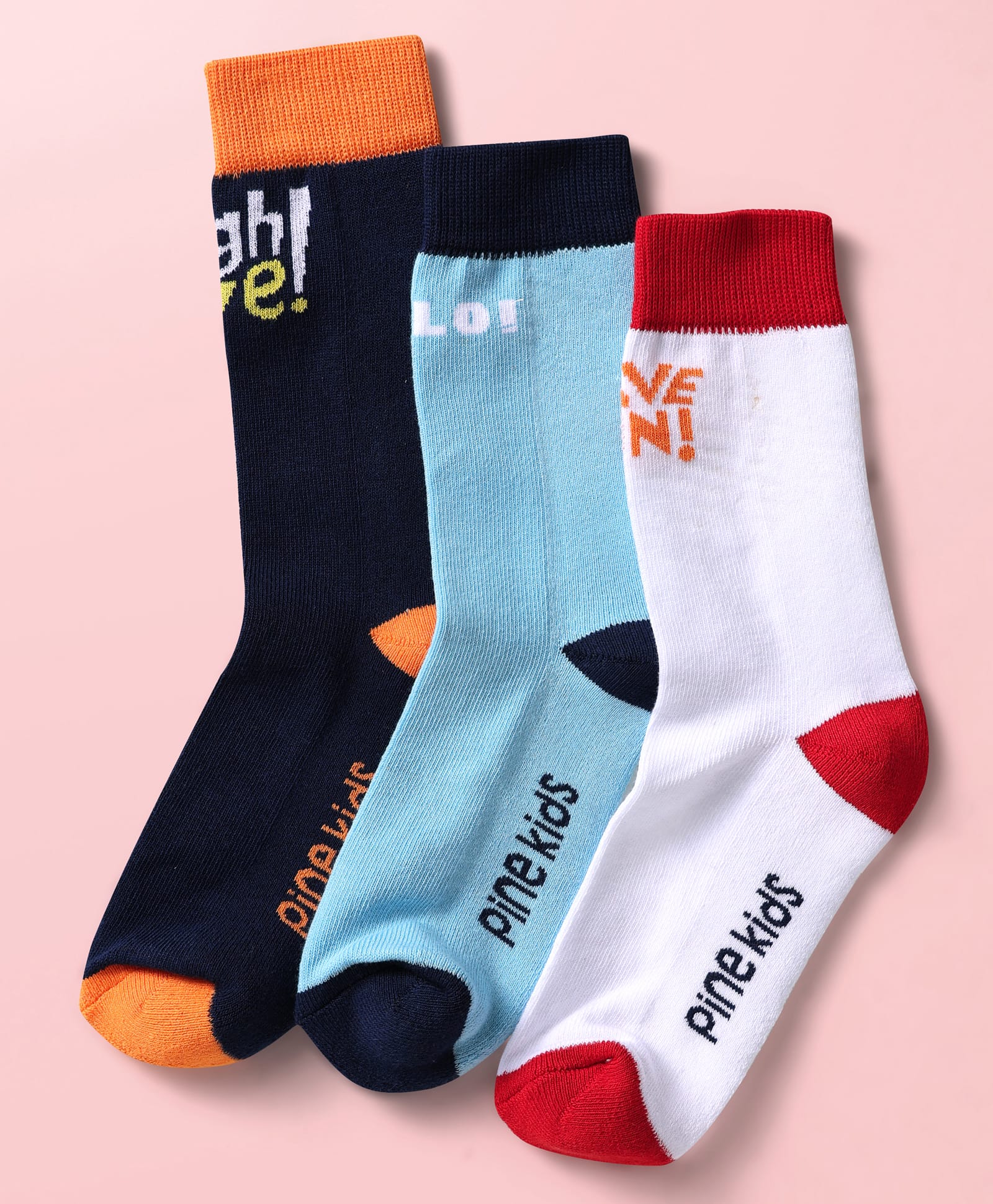 Pine Kids Knit Ankle Length Silvadur Antimicrobial Socks with Text Design Pack of 3 - Black Light Blue & White-image-34