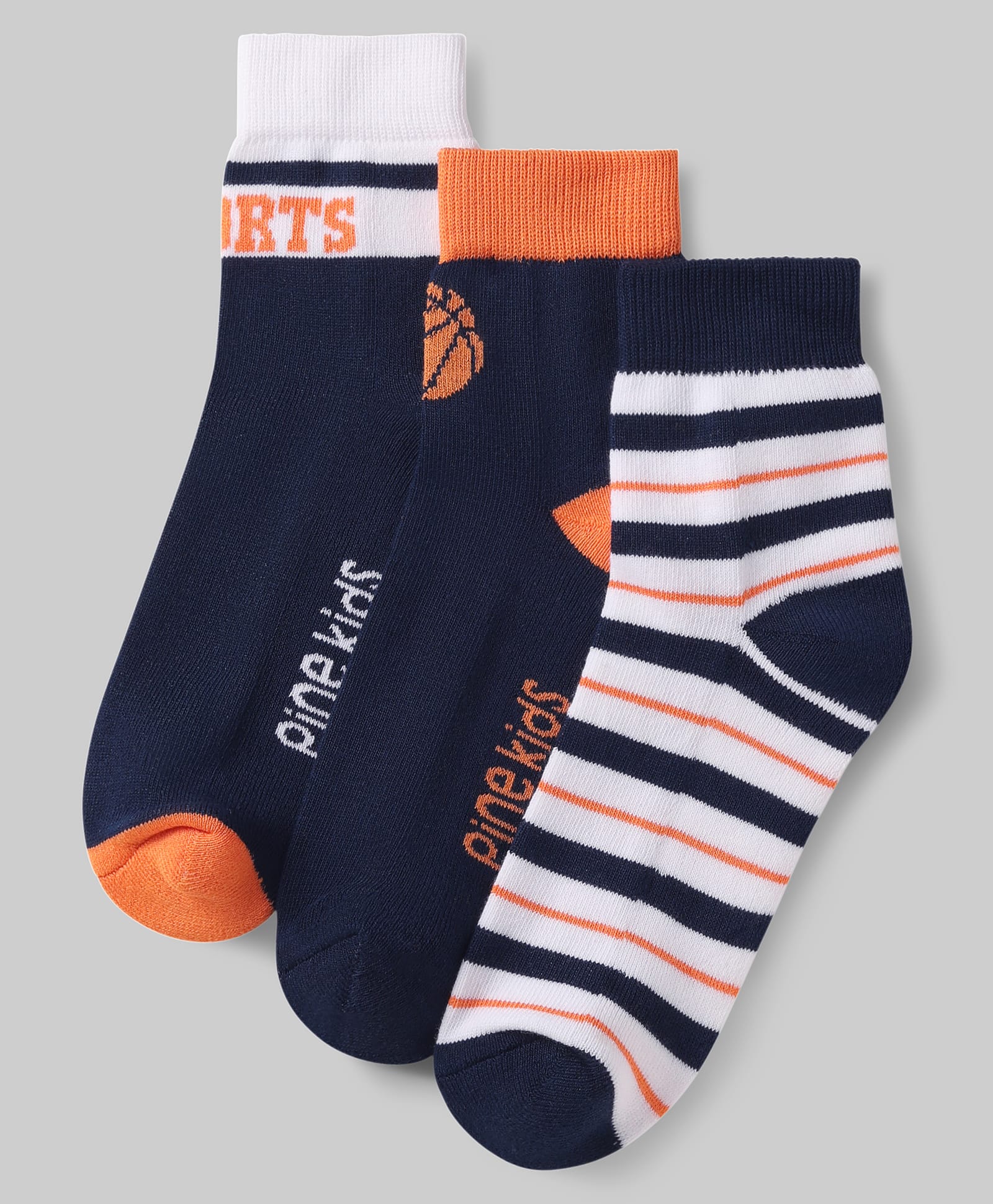 Pine Kids Cotton Knit Ankle Length Socks with Basketball & Stripe Design Pack of 3 (Color May Vary)-picture-29