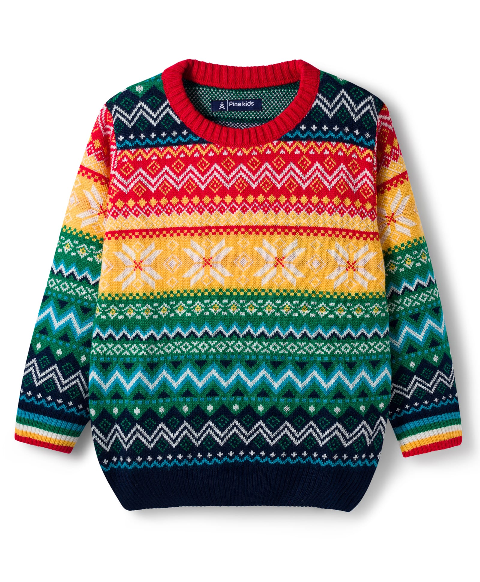 Pine Kids Knit Full Sleeves Pullover Sweater with Aztec Design - Multicolor-picture-41