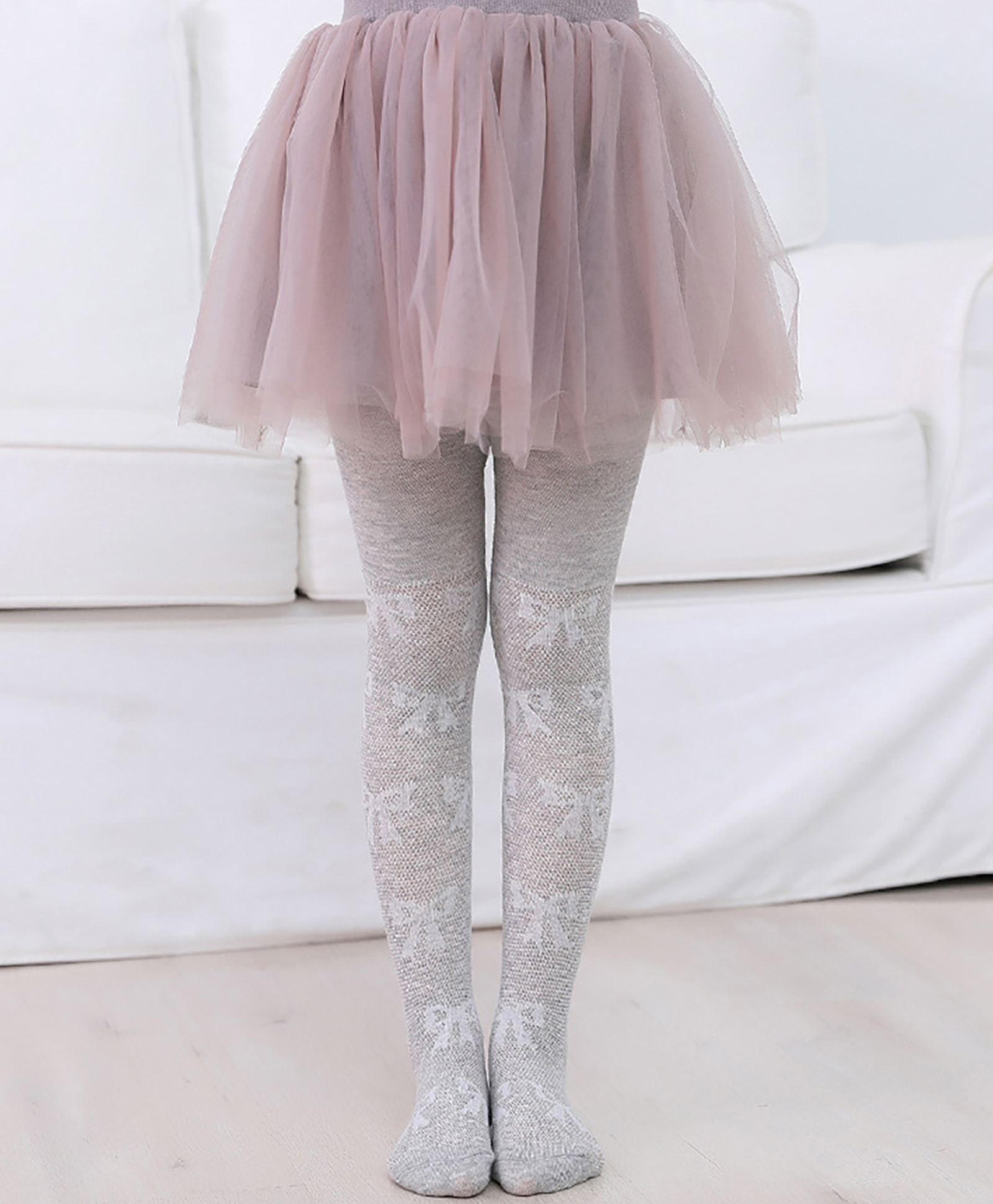 SYGA Cotton Mesh Bow Design Stockings - Grey-image-5