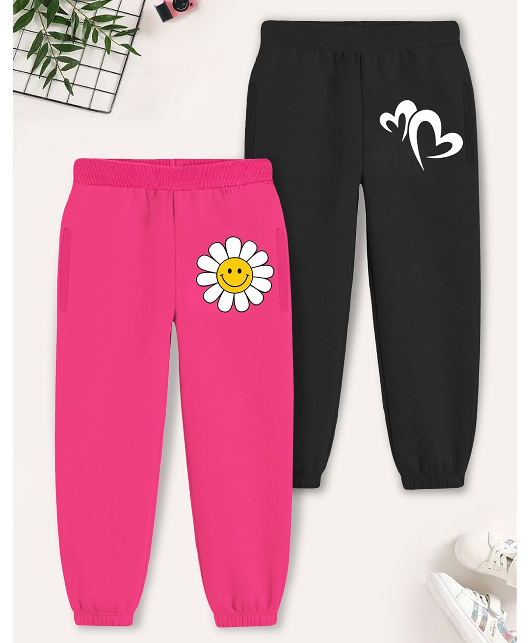 Trampoline Cotton Blend Pack Of 2 Heart & Flower Printed Pajamas - Pink & Black-image-27