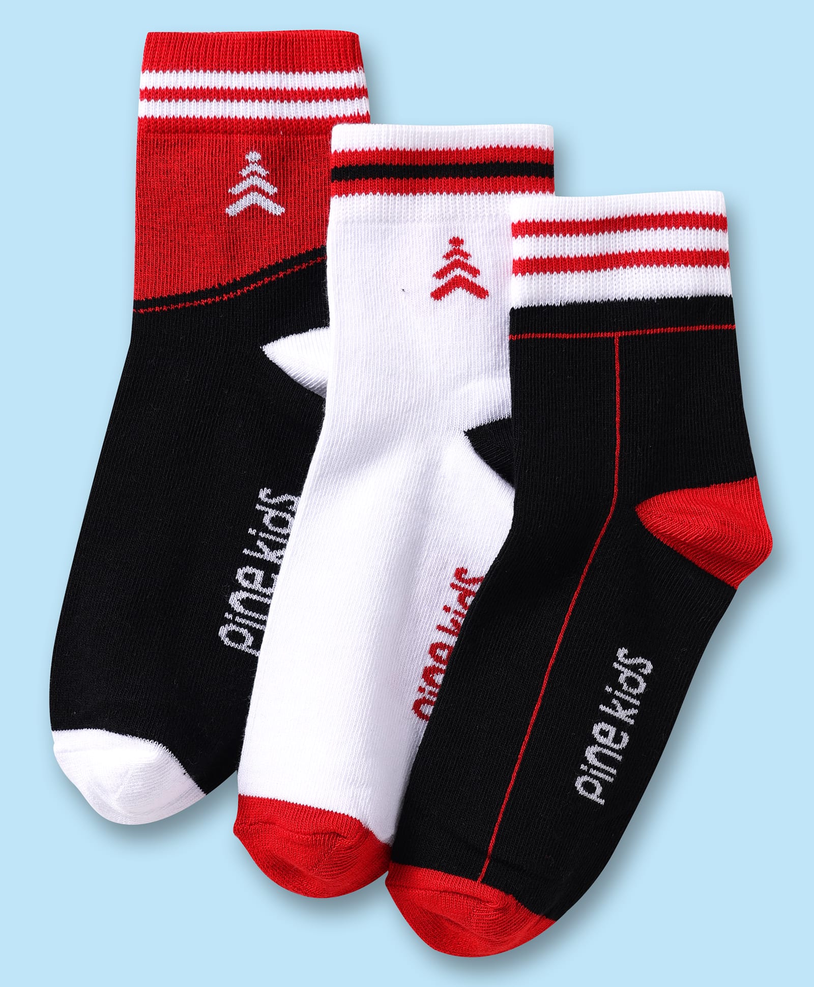 Pine Kids Knit Ankle Length Silvadur Antimicrobial Socks with Text Design Pack of 3 - Black & White-image-35