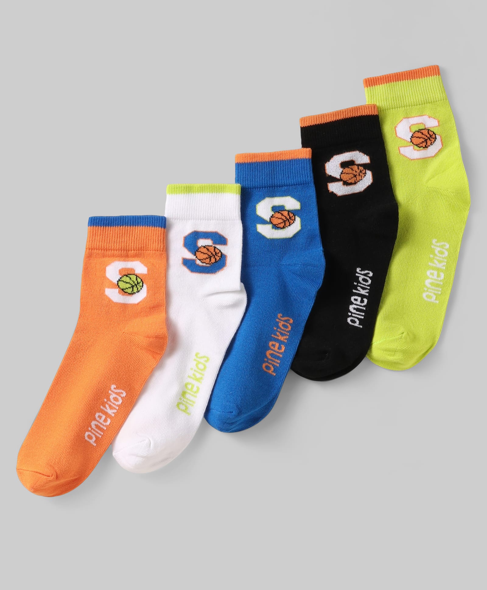 Pine Kids Knit Ankle Length Silvadur Antimicrobial Socks with Basketball Design Pack of 5 - Multicolor-image-36
