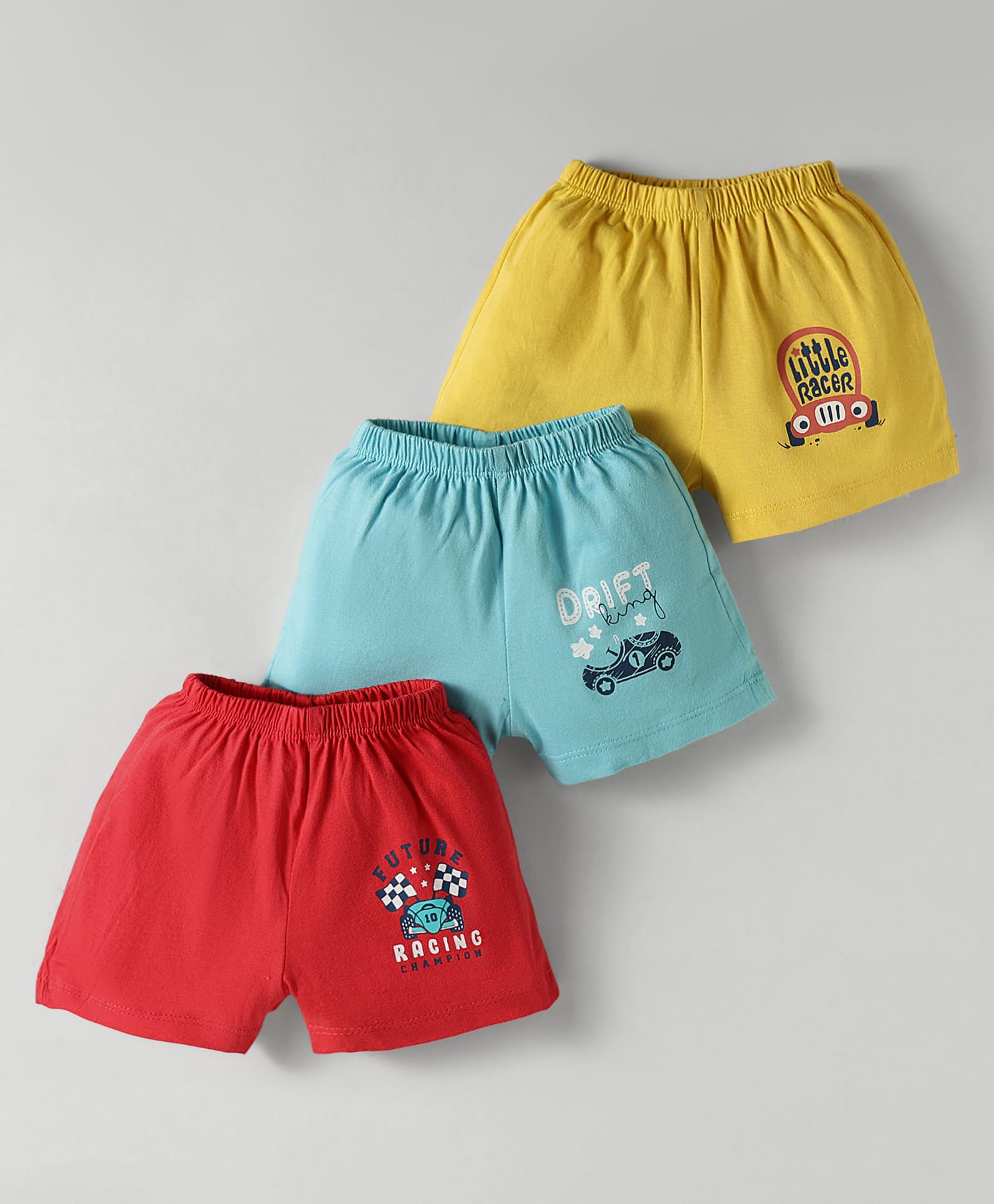 Simply Sinker Knit Knee Length Shorts with Racer Print Pack of 3 - Blue Yellow Red-picture-15