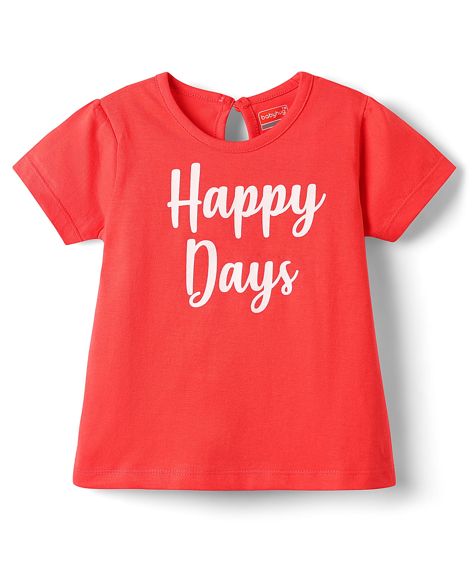 Babyhug 100% Cotton Knit Half Sleeves T-Shirt With Happy Days Text Print - Red-image-7