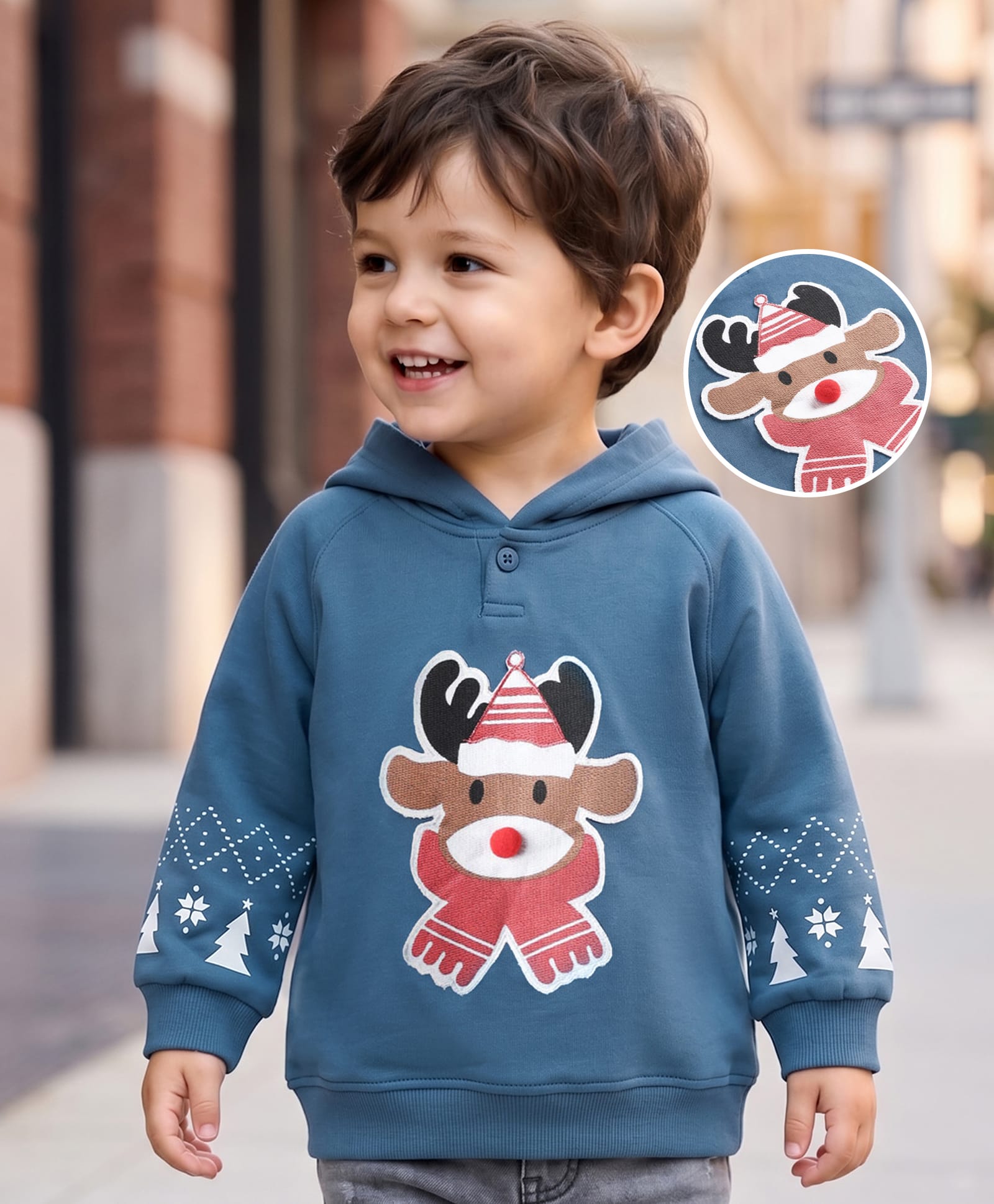 Mark & Mia Terry Knit Full Sleeves Hooded Sweatshirt With Applique - Red-picture-15