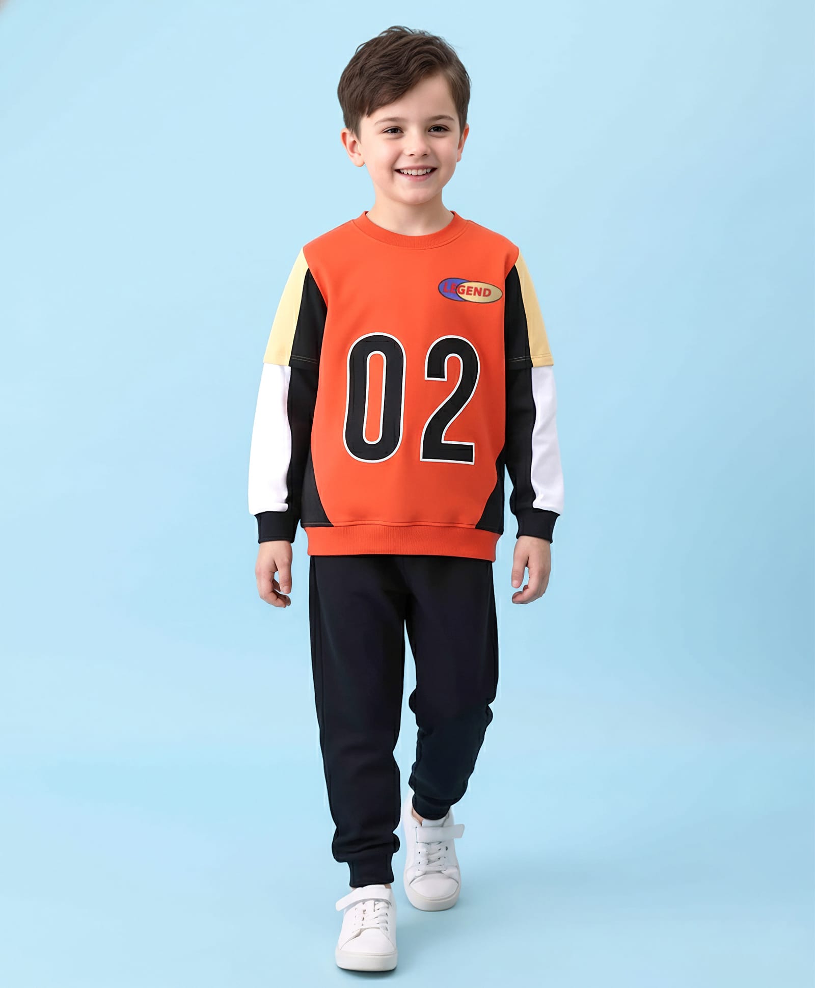 Mark & Mia Terry Knit Full Doctor Sleeves Cut & Sew Winter Wear Suits Sets with Sport Graphics - Orange & Black-picture-13