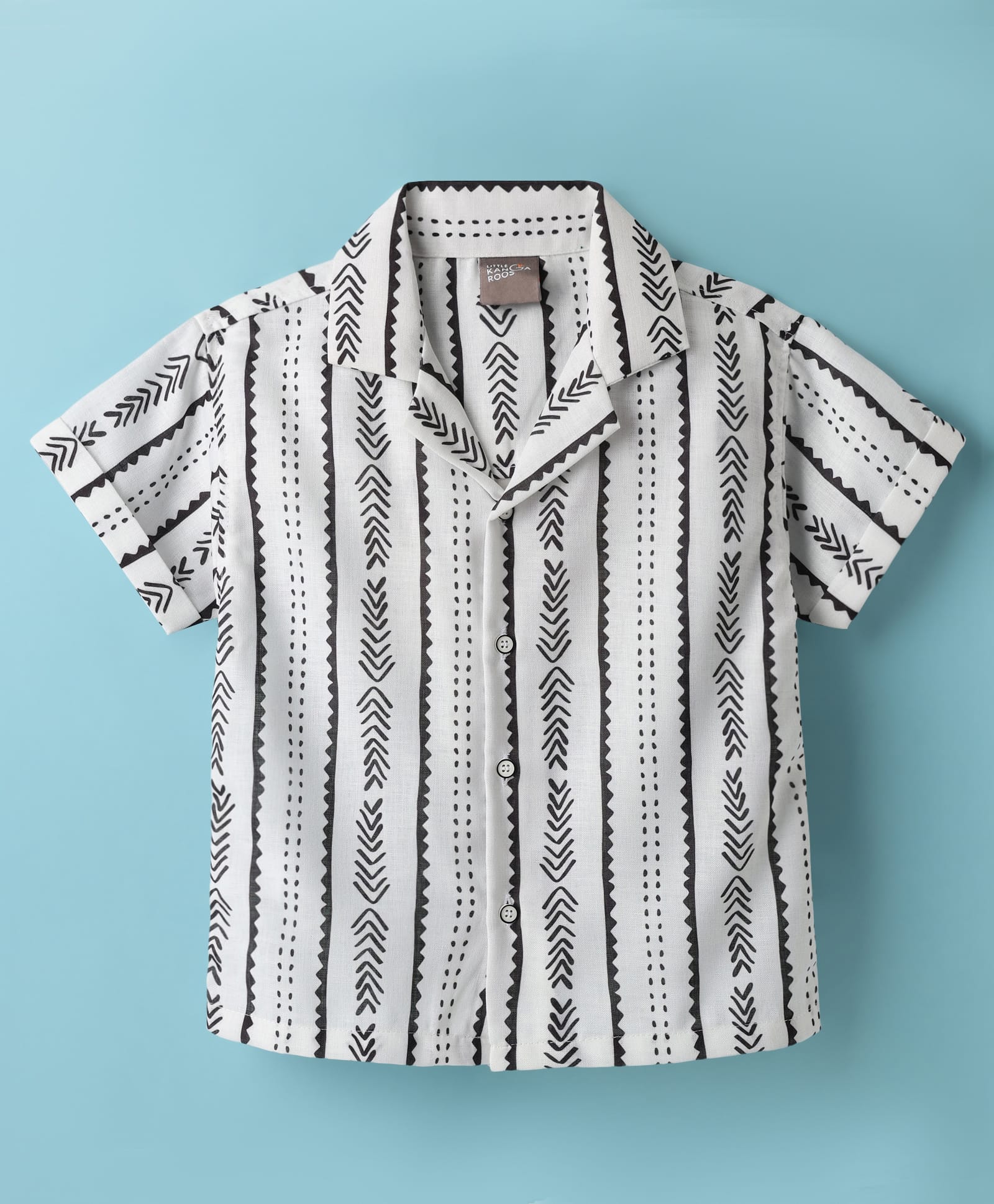 Little Kangaroos Cotton Woven Half Sleeves Striped Shirt - Black & White-image-34