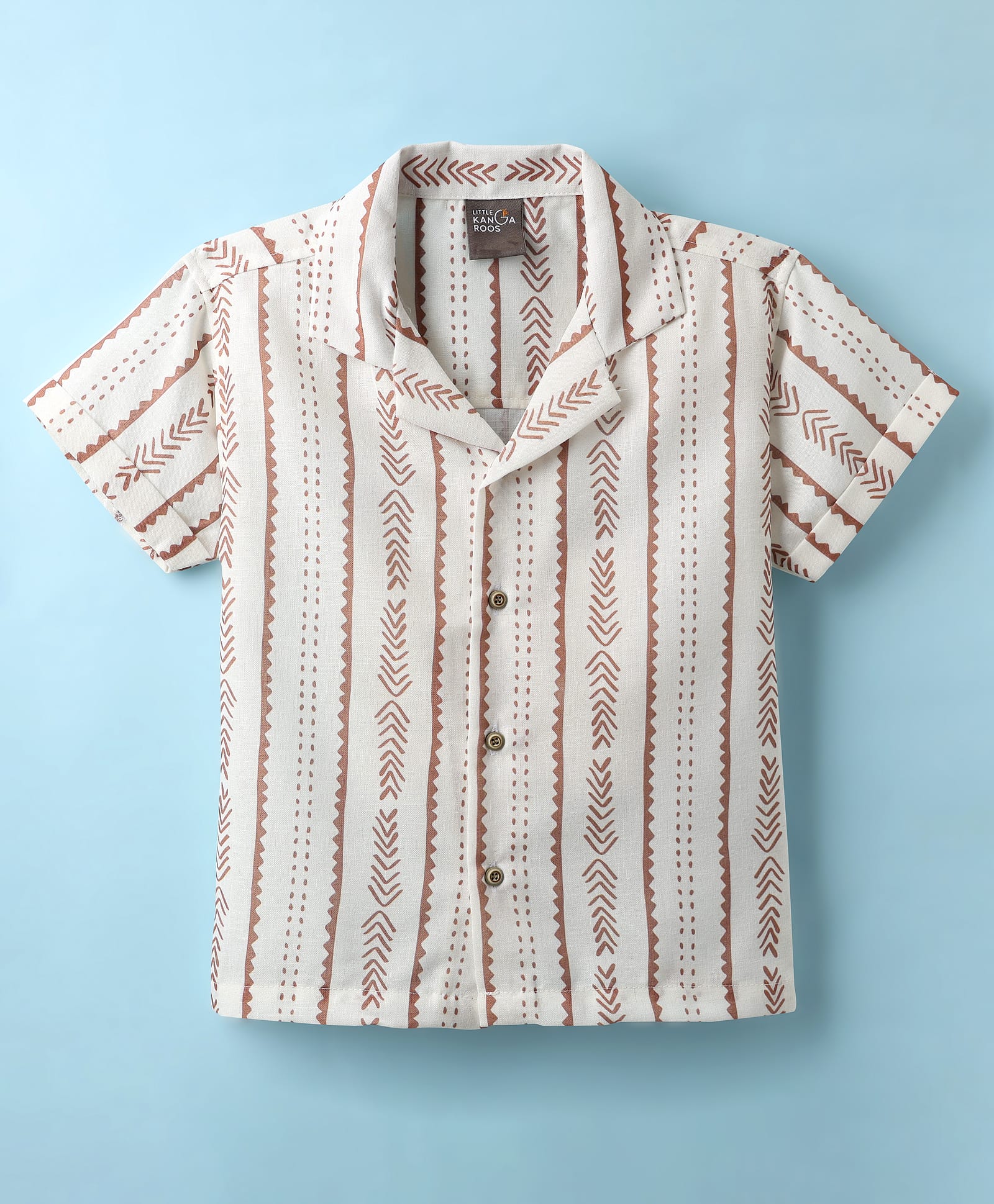 Little Kangaroos Cotton Woven Half Sleeves Striped Shirt - Brown & White-image-43