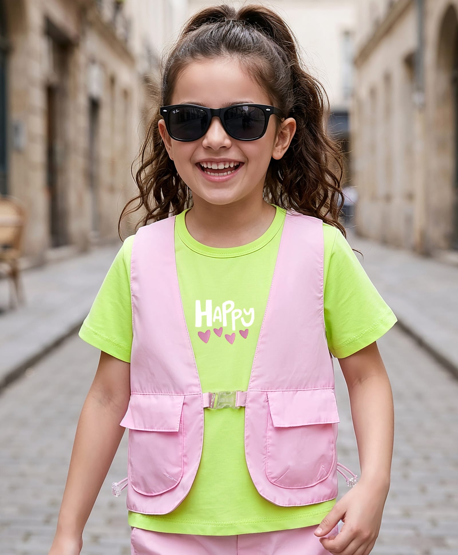 Little Kangaroos Cotton Knit Half Sleeves Top with Attached Jacket & Text Print - Pink-image-40