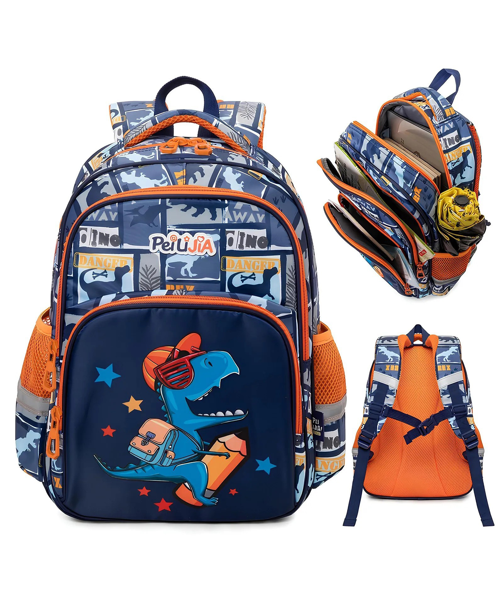 FLAZE School Bags Dinosaur Backpack For Kids With Adjustable Straps Premium Design Bag For Kids Best For School Picnic Holidays Kids Bag - (Height 14 Inch - Multicolor)-image-2