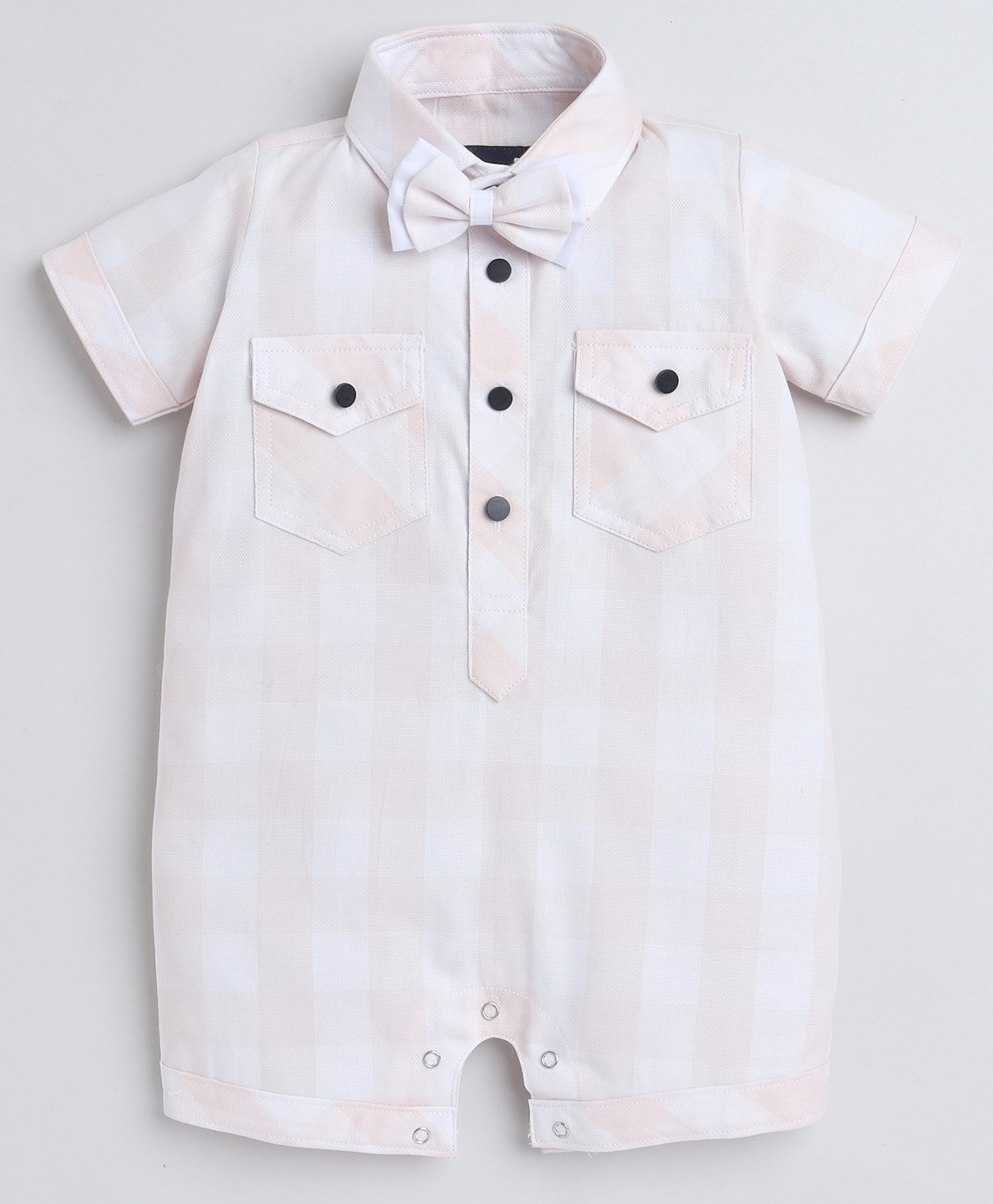 Polka Tots Cotton Half Sleeves Checked Shirt Style Romper With Set - Orange-picture-21